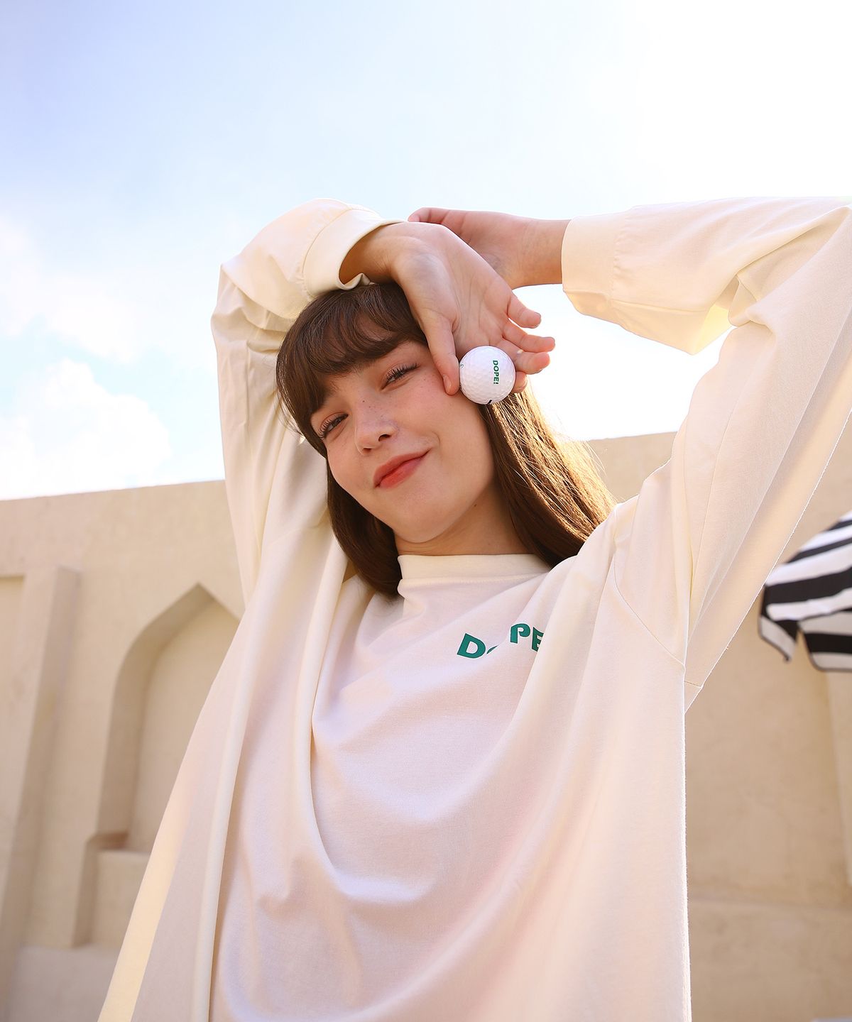 파이브아워스(5HOURS) DOPE LONG T-SHIRTS_CREAM/GREEN
