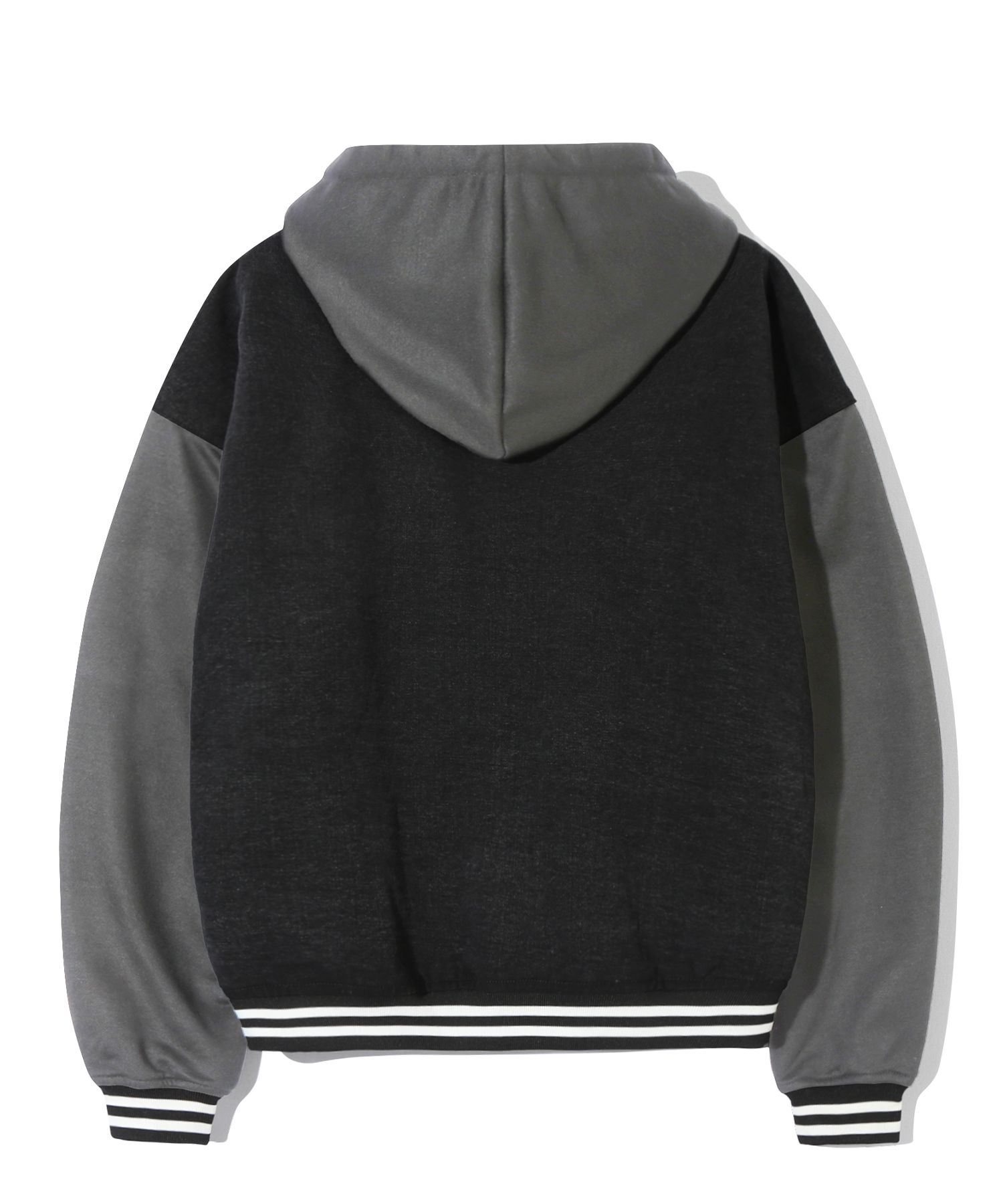 MUSINSA | TRILLION Sweat Hood Mix Denim Varsity Jacket (BLACK)