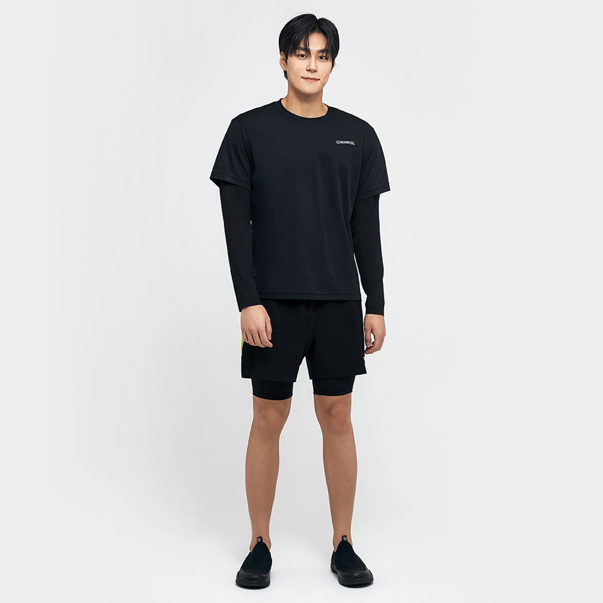 배럴(BARREL) 맨 로맨틱모션 반팔 레이어드 래쉬가드 블랙 (B4SMWRG104BLK)