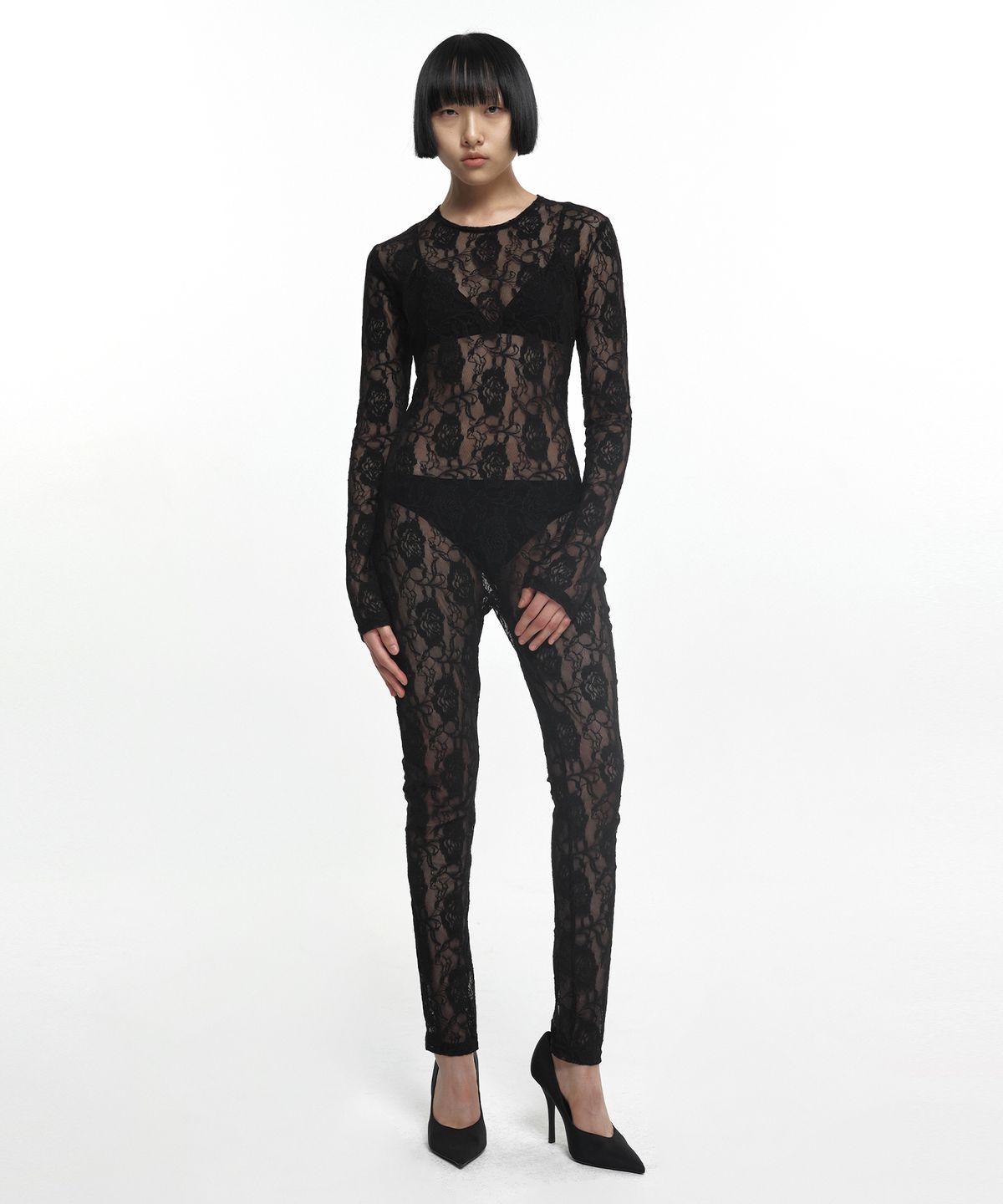 나체(NACHE) LACE BODY SUIT CHARCOAL
