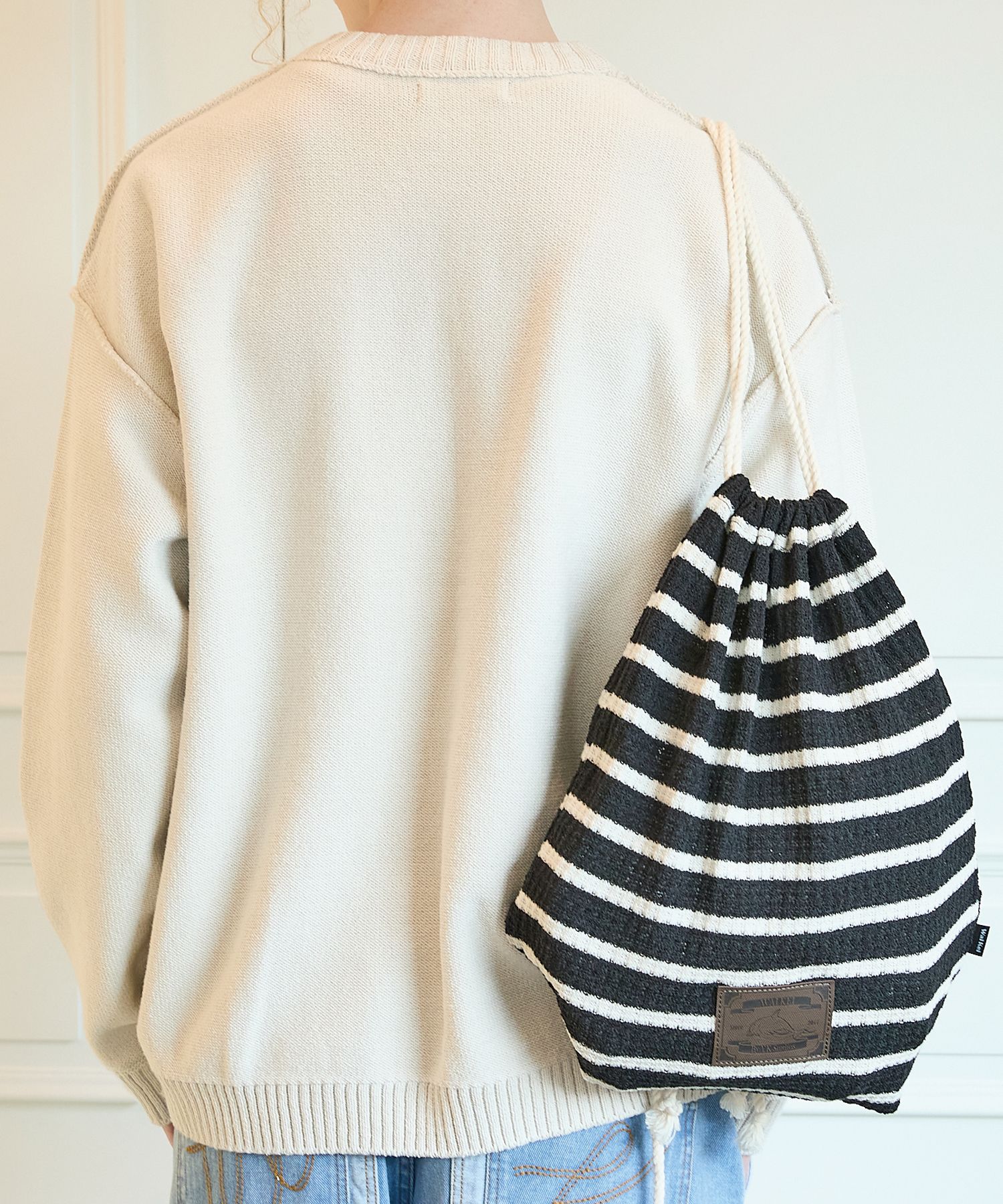 ★Wai Kei★ Striped Knit String Bag Black YKBD01AC05-2 MUSINSA | WAI KEI Striped knit string bag black