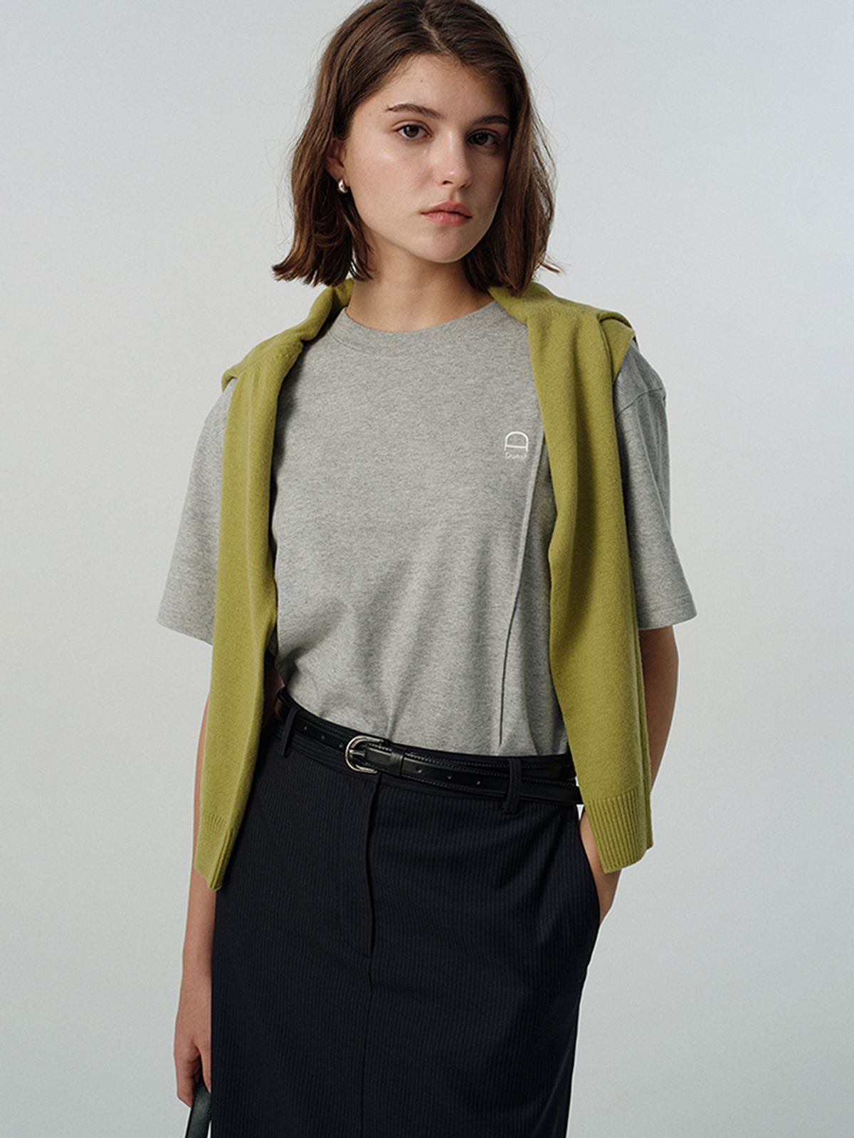 던스트(DUNST) UNISEX LOGO CREASE T-SHIRT_UDTS6A111_MELANGE GREY