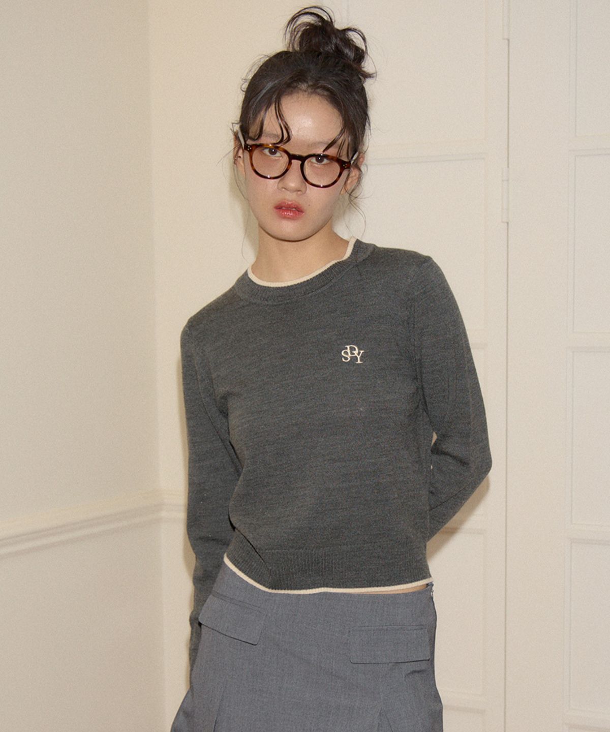 살롱 드 욘(SALON DE YOHN) Logo Basic Knit_ Gray