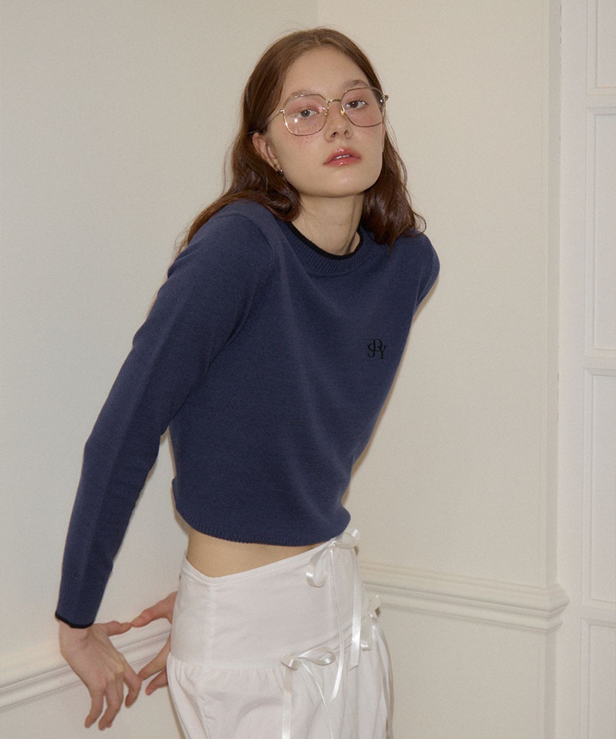 살롱 드 욘(SALON DE YOHN) Logo Basic Knit_ Navy