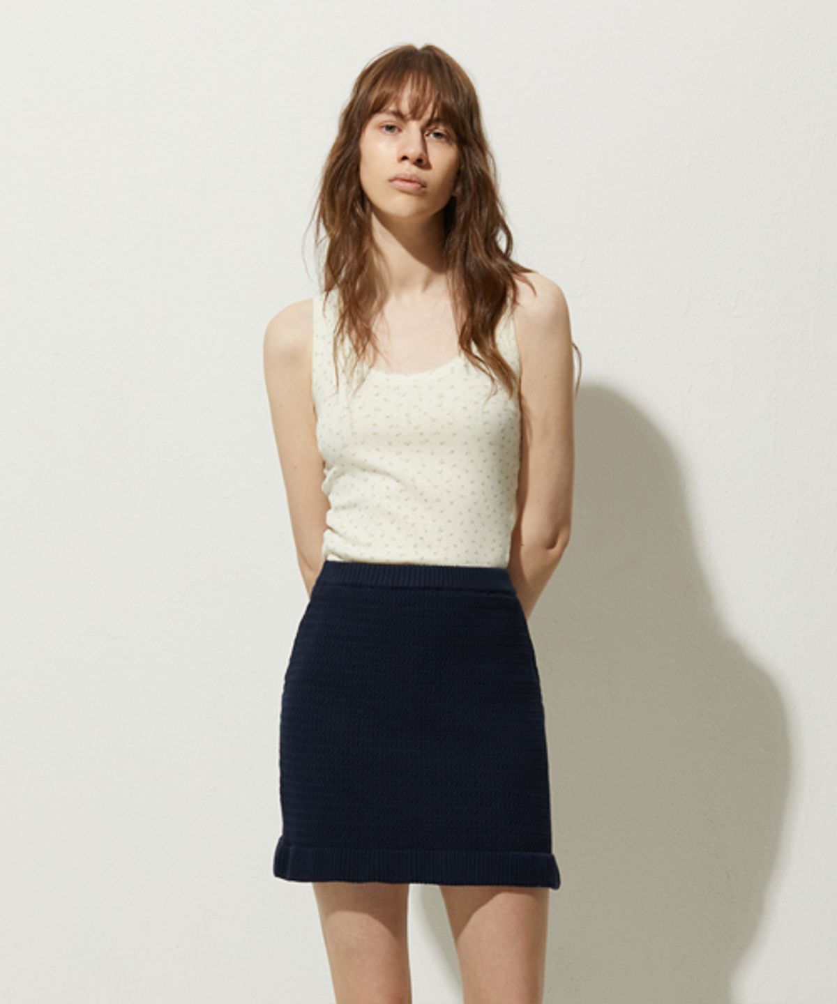 레이디 볼륨(LADY VOLUME) FRILL KNIT SKIRT_NAVY