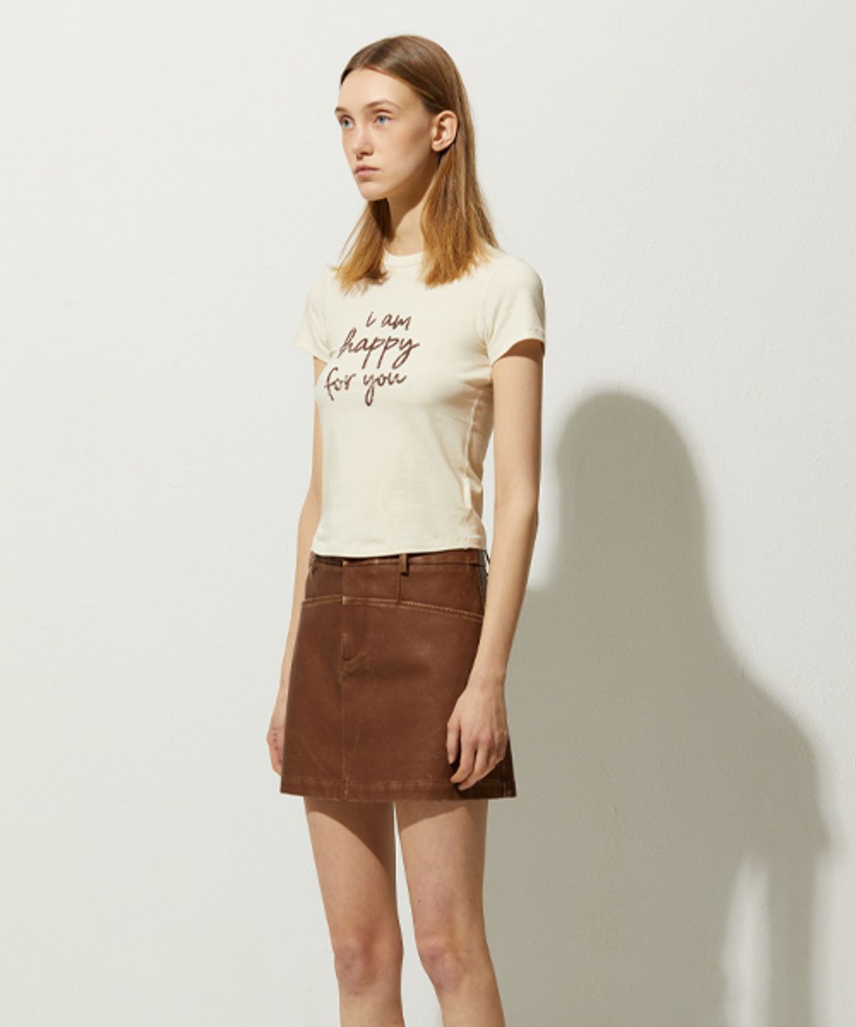 레이디 볼륨(LADY VOLUME) VINTAGE COATED LEATHER SKIRT_BROWN