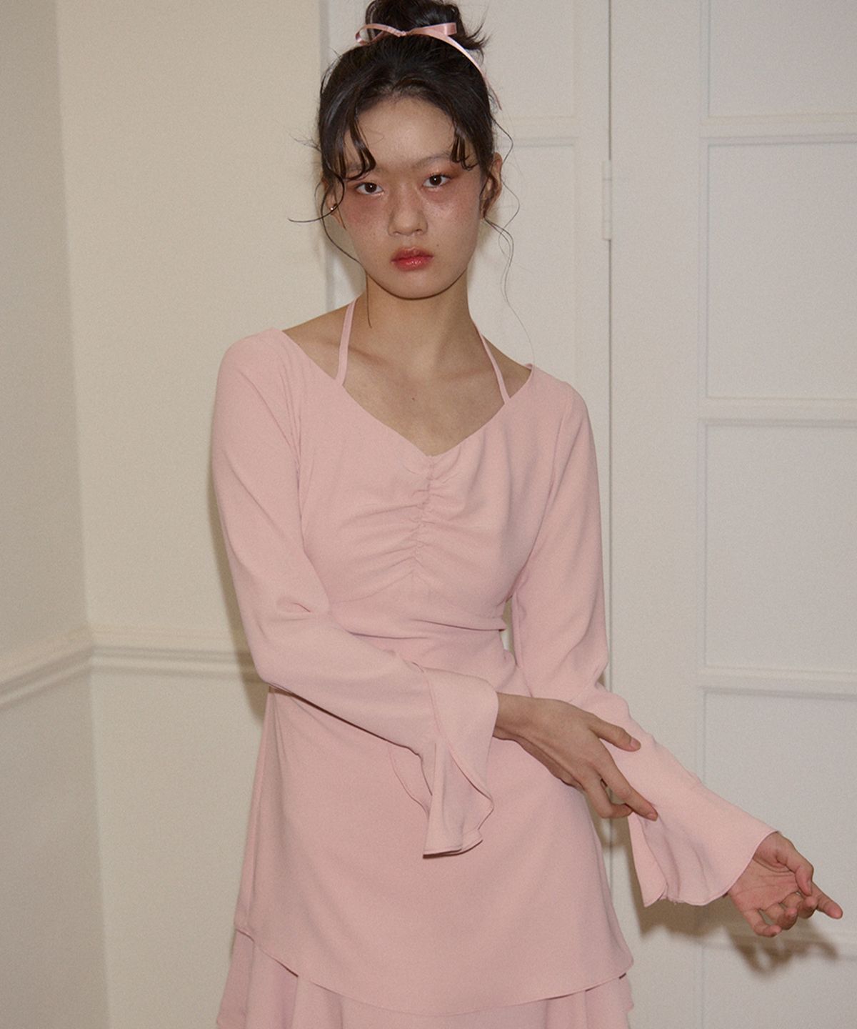 살롱 드 욘(SALON DE YOHN) Ballet Mini Dress_ Peach