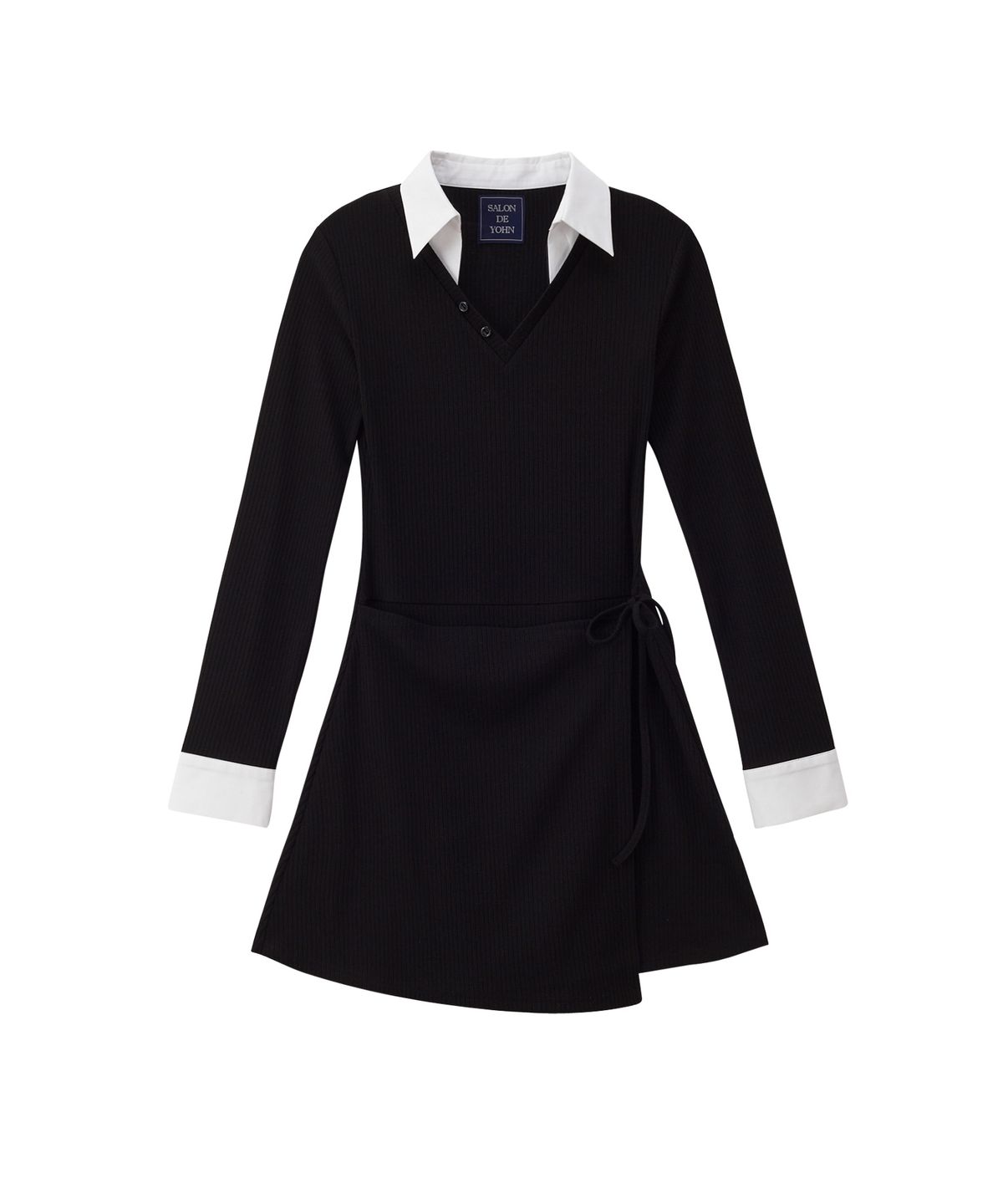 살롱 드 욘(SALON DE YOHN) Shirt Detail Jersey Dress_ Black