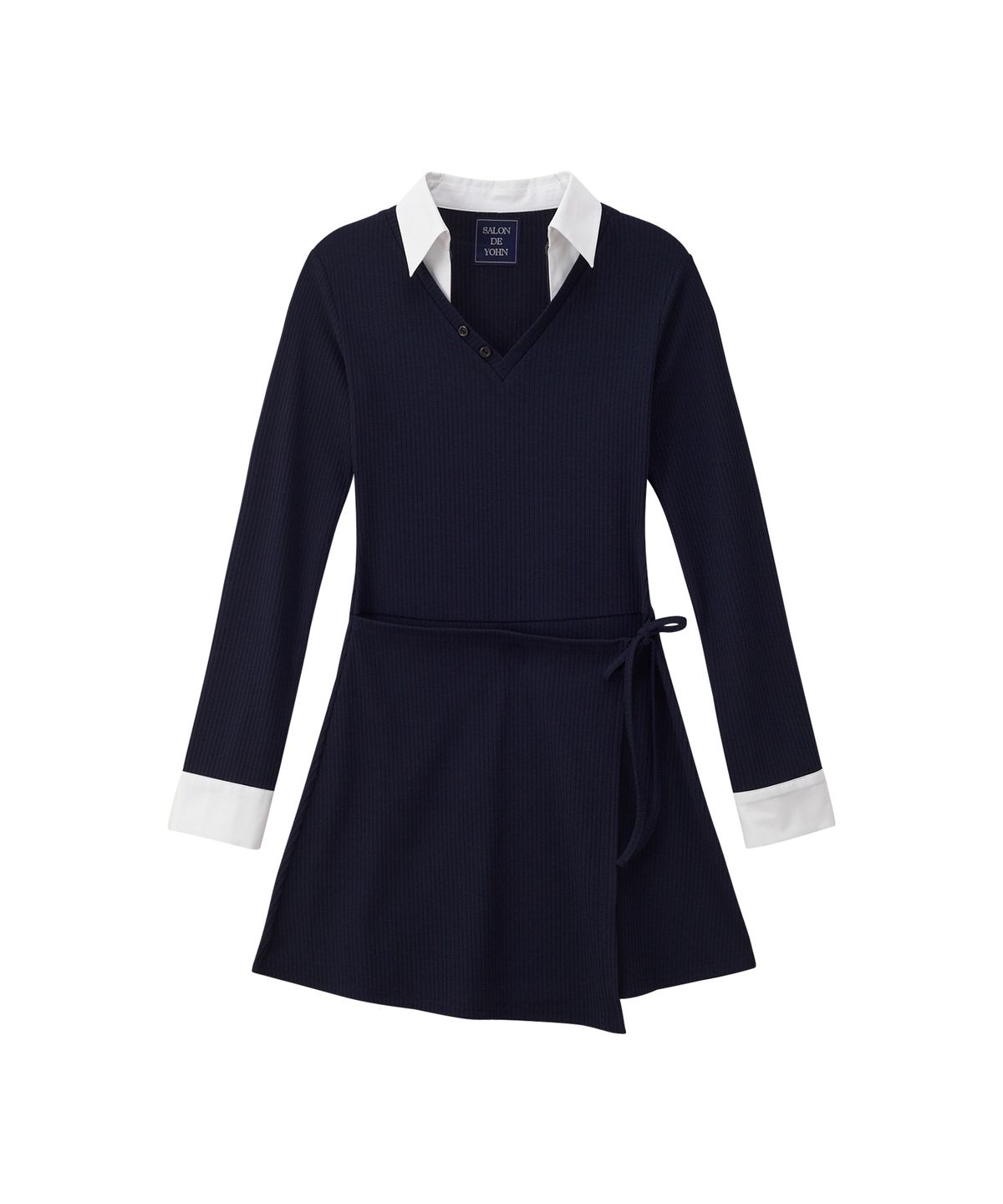 살롱 드 욘(SALON DE YOHN) Shirt Detail Jersey Dress_ Navy