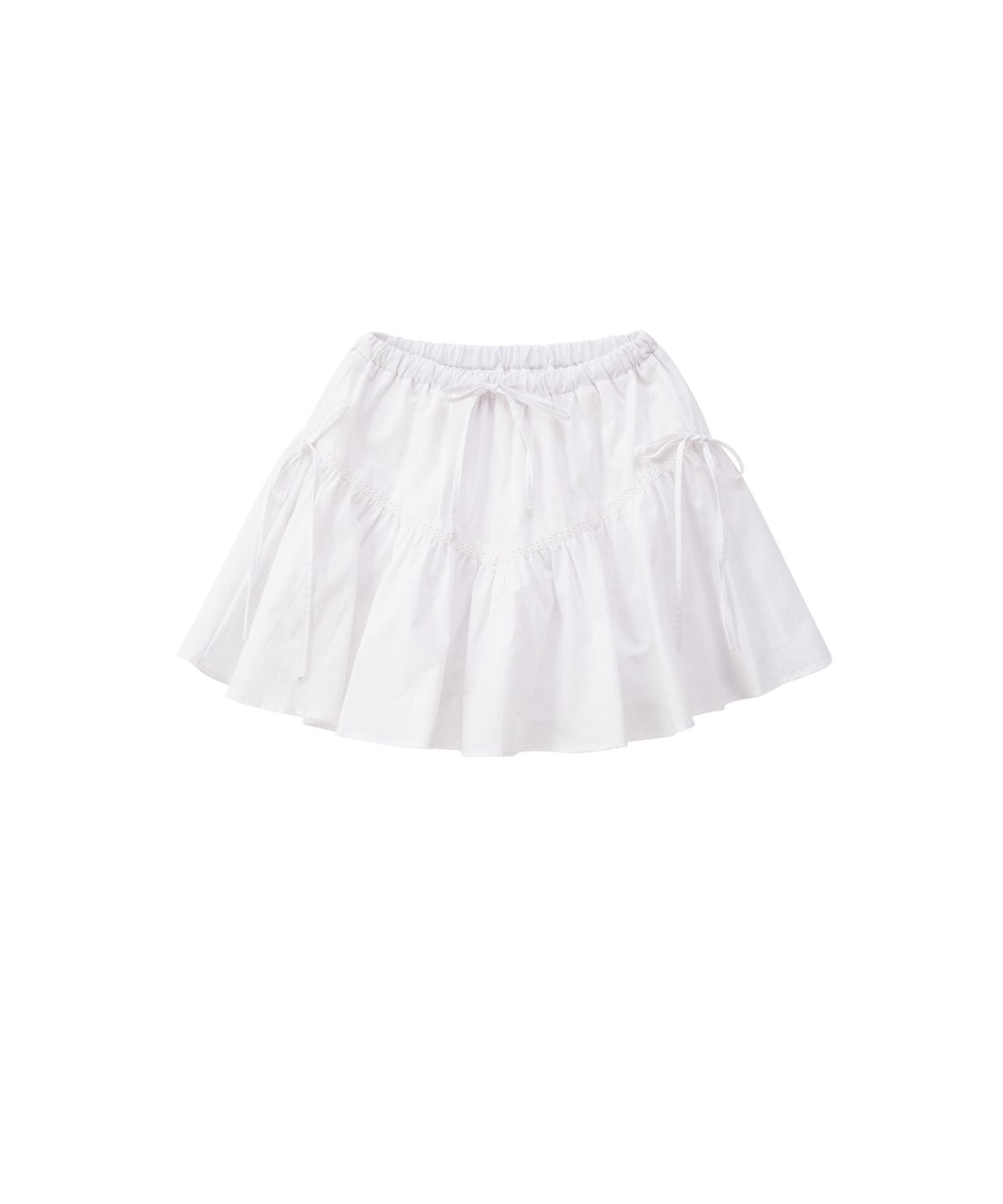 살롱 드 욘(SALON DE YOHN) Ribbon Shirring Mini Skirt_ White