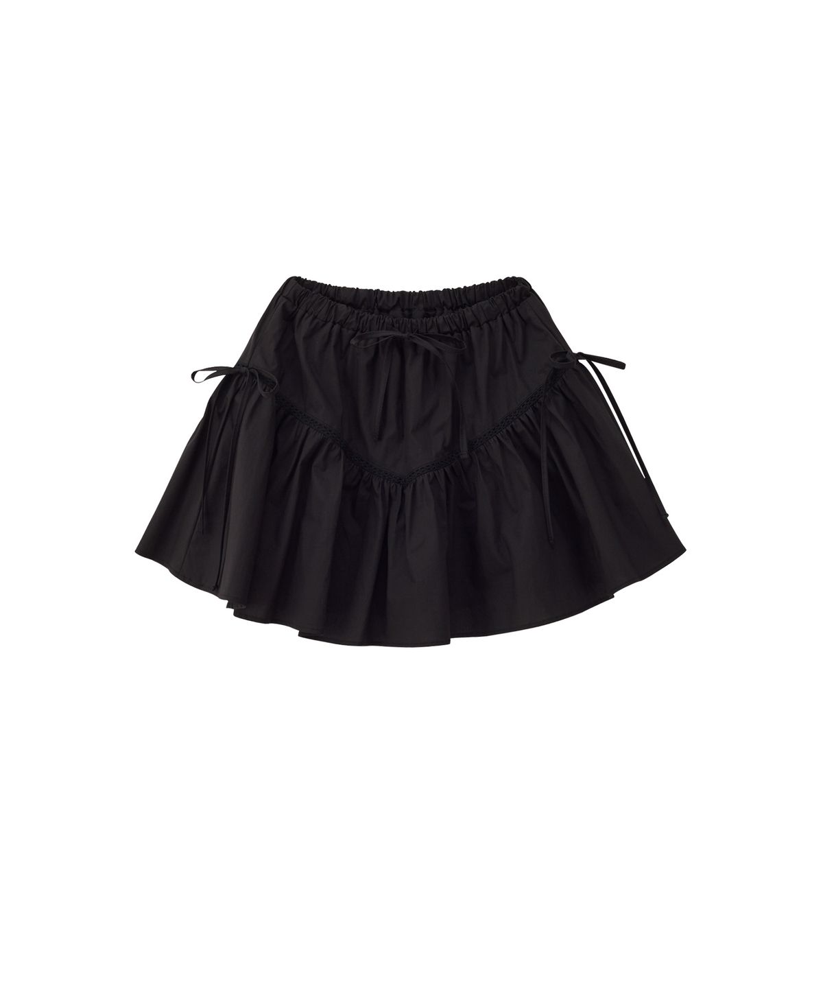 살롱 드 욘(SALON DE YOHN) Ribbon Shirring Mini Skirt_ Black
