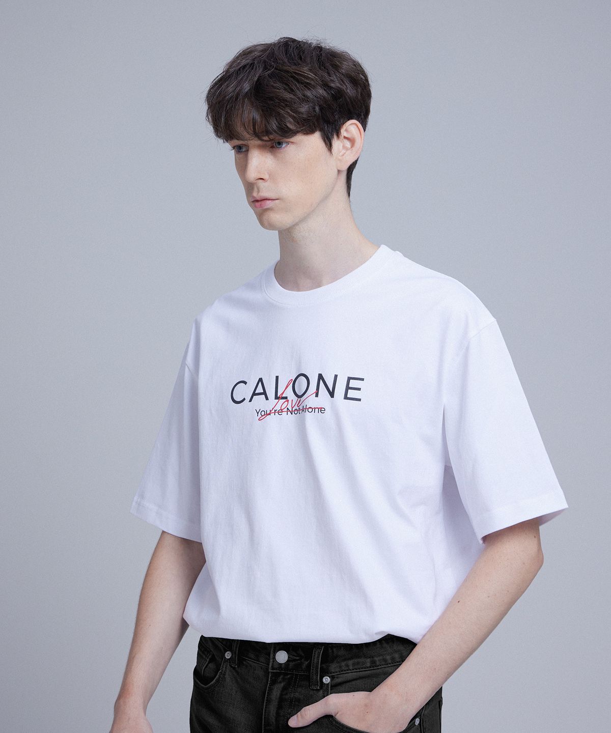 칼론(CALONE) LOVE ALONE 코튼 반팔 티셔츠 화이트