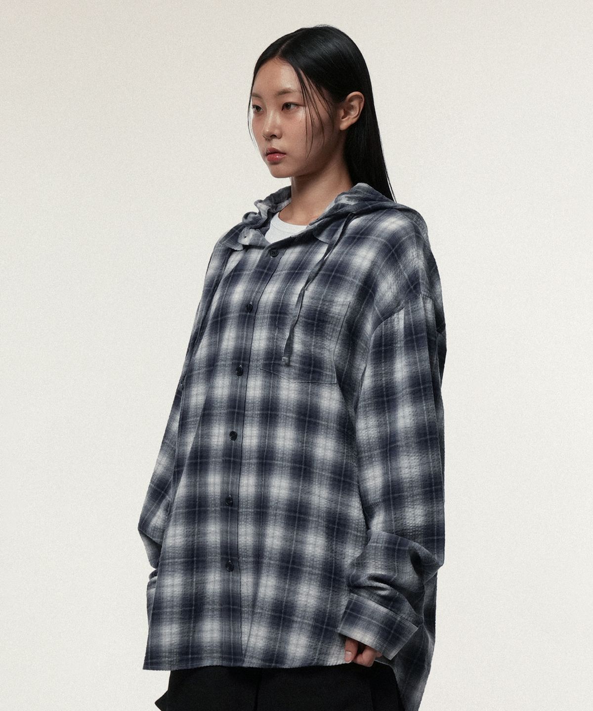 아이돈워너셀(IDWS) Hooded Checkered Shirt Blue