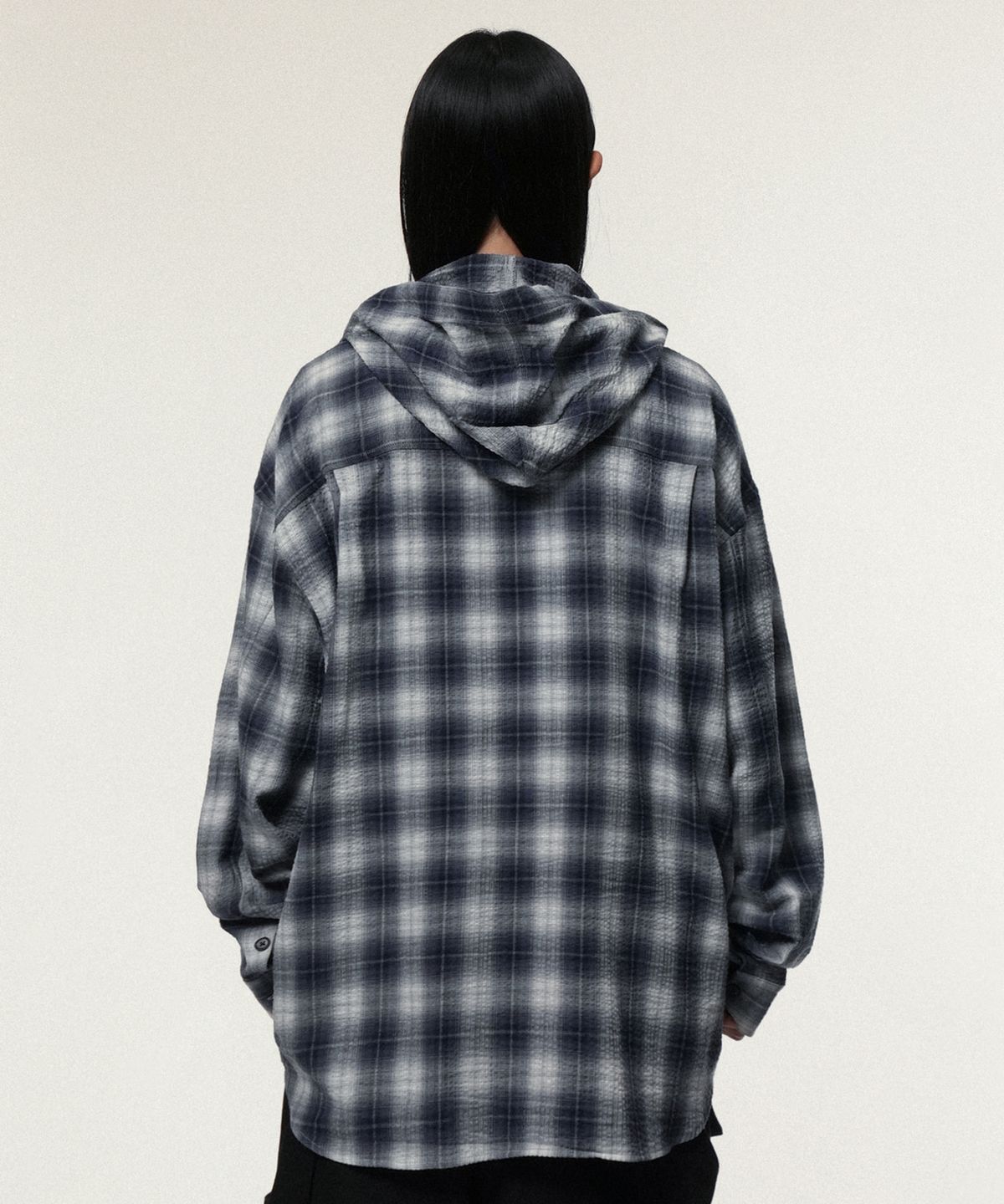 아이돈워너셀(IDWS) Hooded Checkered Shirt Blue