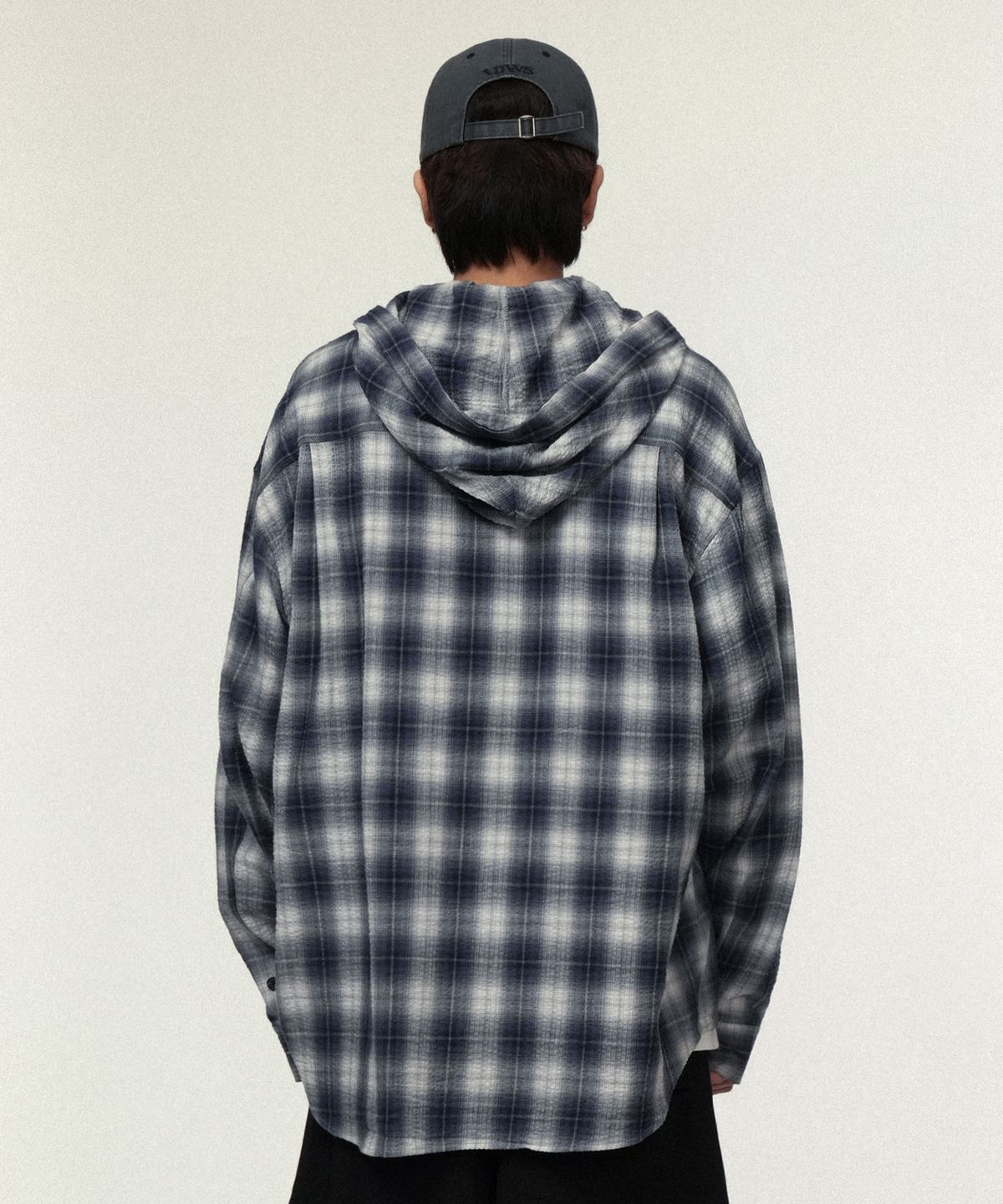 아이돈워너셀(IDWS) Hooded Checkered Shirt Blue