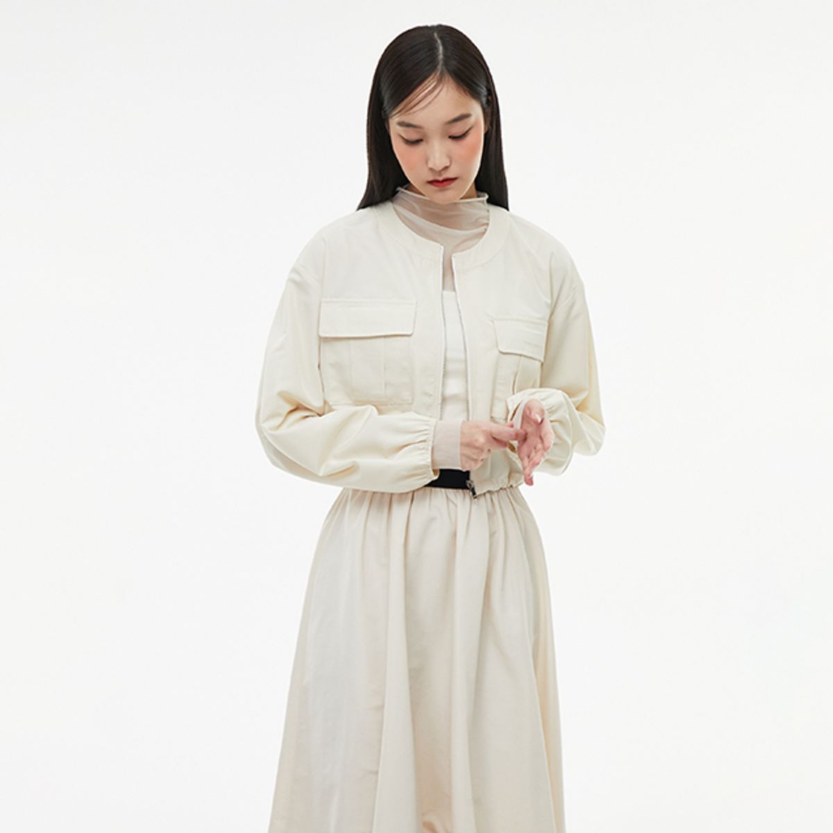 랩(LAP) (SET-아우터) 라운드넥 크랍집업 점퍼 AQ1WZ269