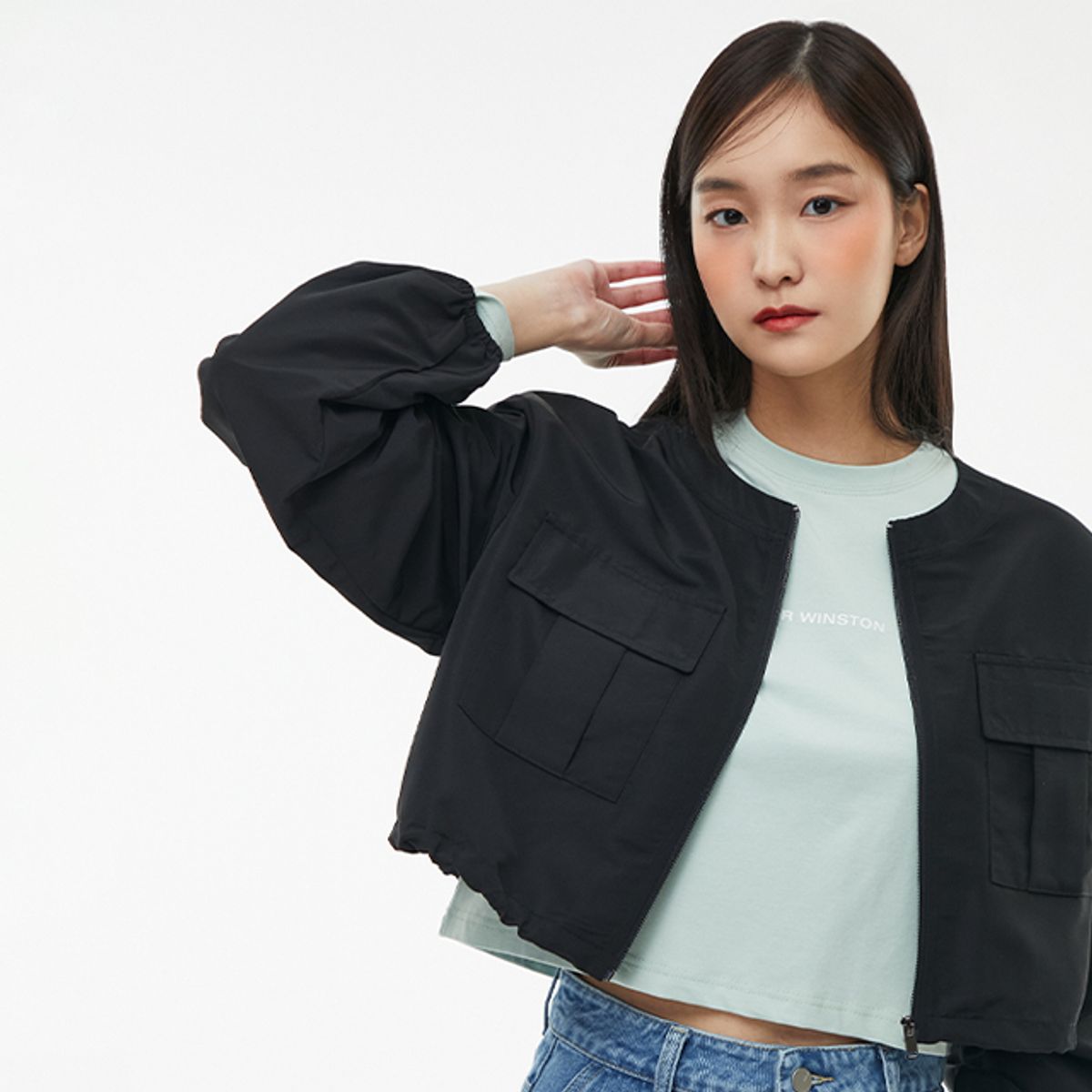 랩(LAP) (SET-아우터) 라운드넥 크랍집업 점퍼 AQ1WZ269