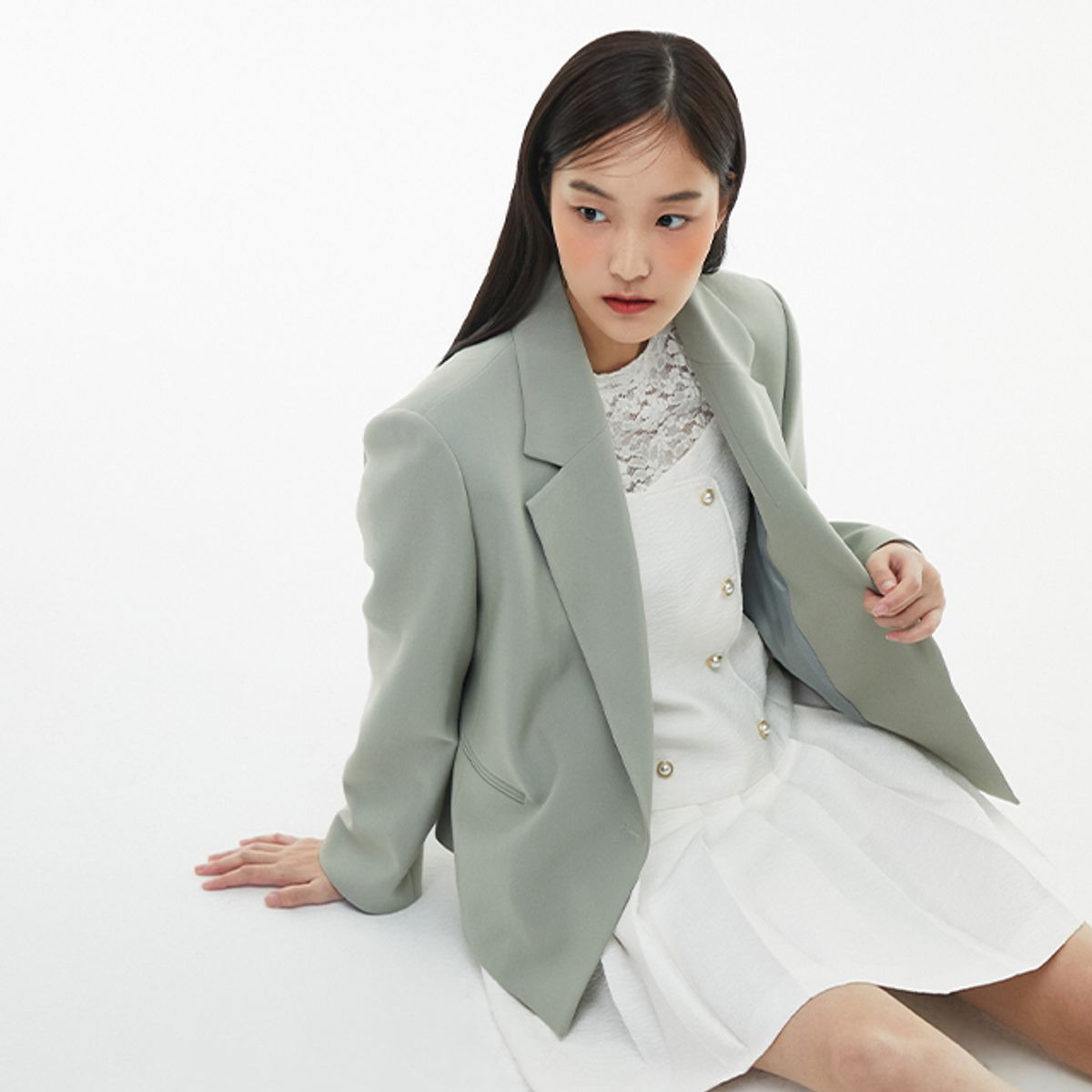 랩(LAP) (SET-상의) 언발여밈 박시 크랍 자켓 AQ1WJ265