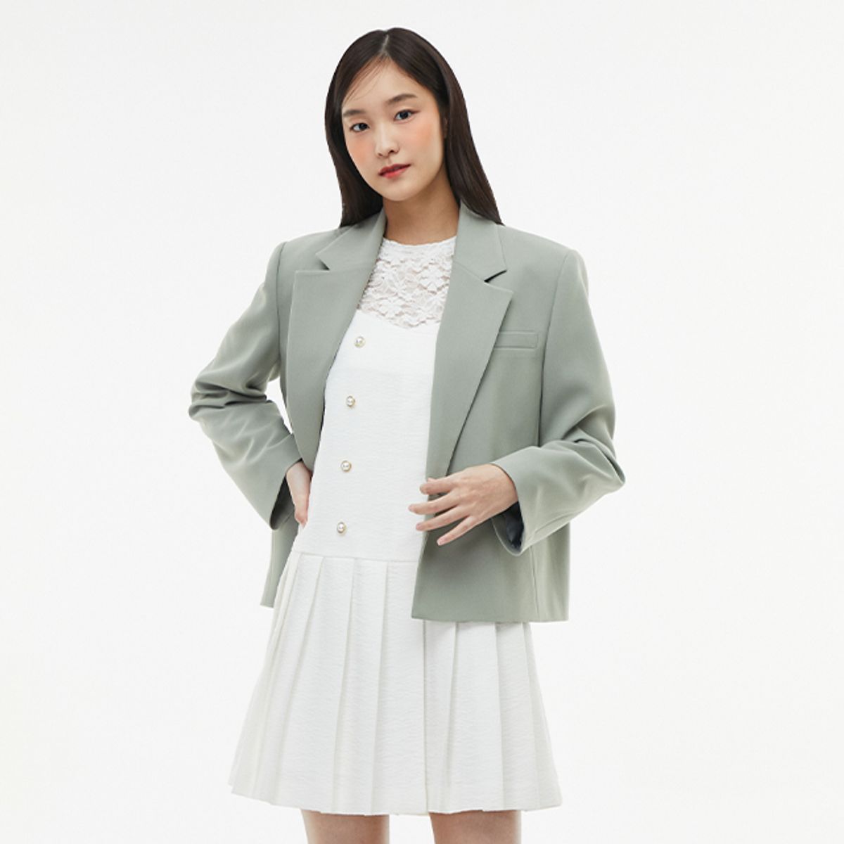 랩(LAP) (SET-상의) 언발여밈 박시 크랍 자켓 AQ1WJ265