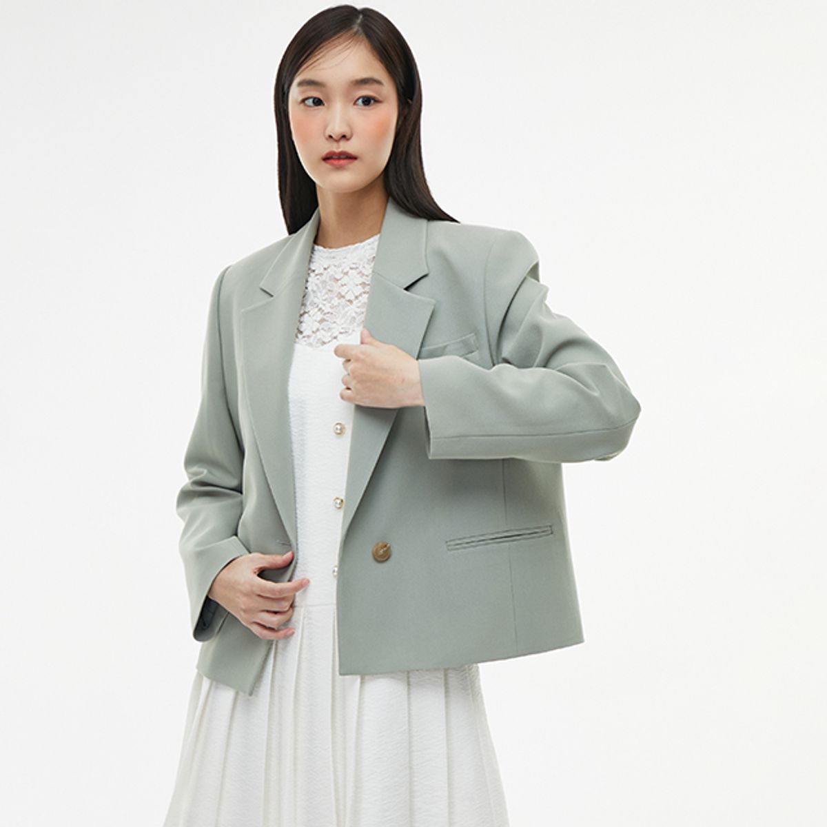 랩(LAP) (SET-상의) 언발여밈 박시 크랍 자켓 AQ1WJ265