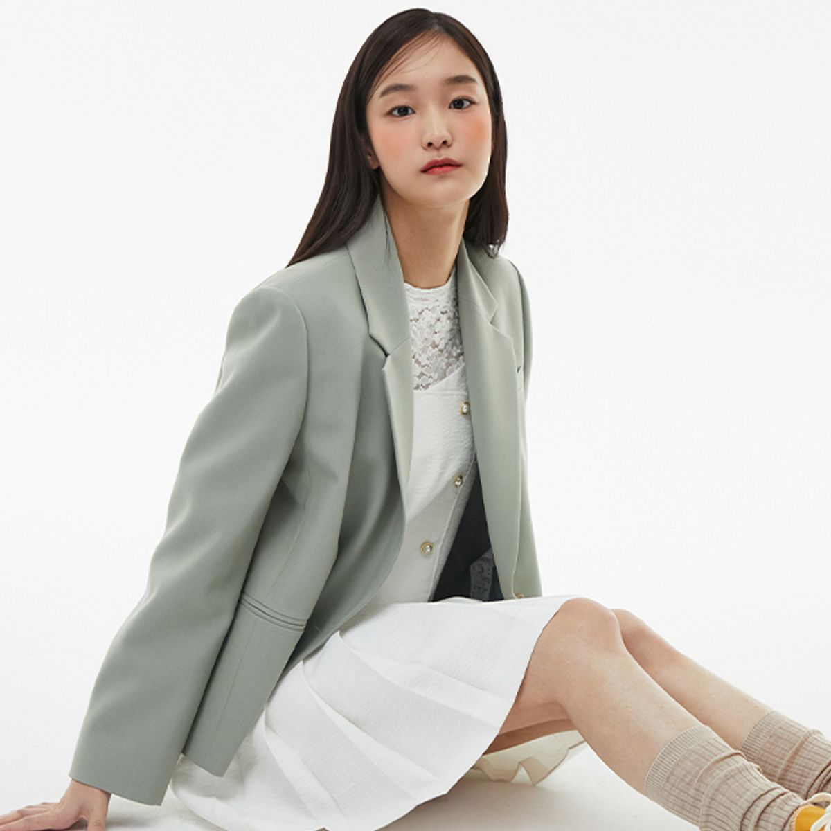 랩(LAP) (SET-상의) 언발여밈 박시 크랍 자켓 AQ1WJ265