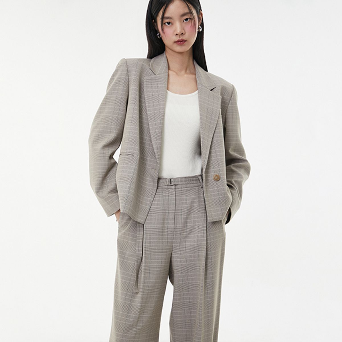 랩(LAP) (SET-상의) 언발여밈 박시 크랍 자켓 AQ1WJ265