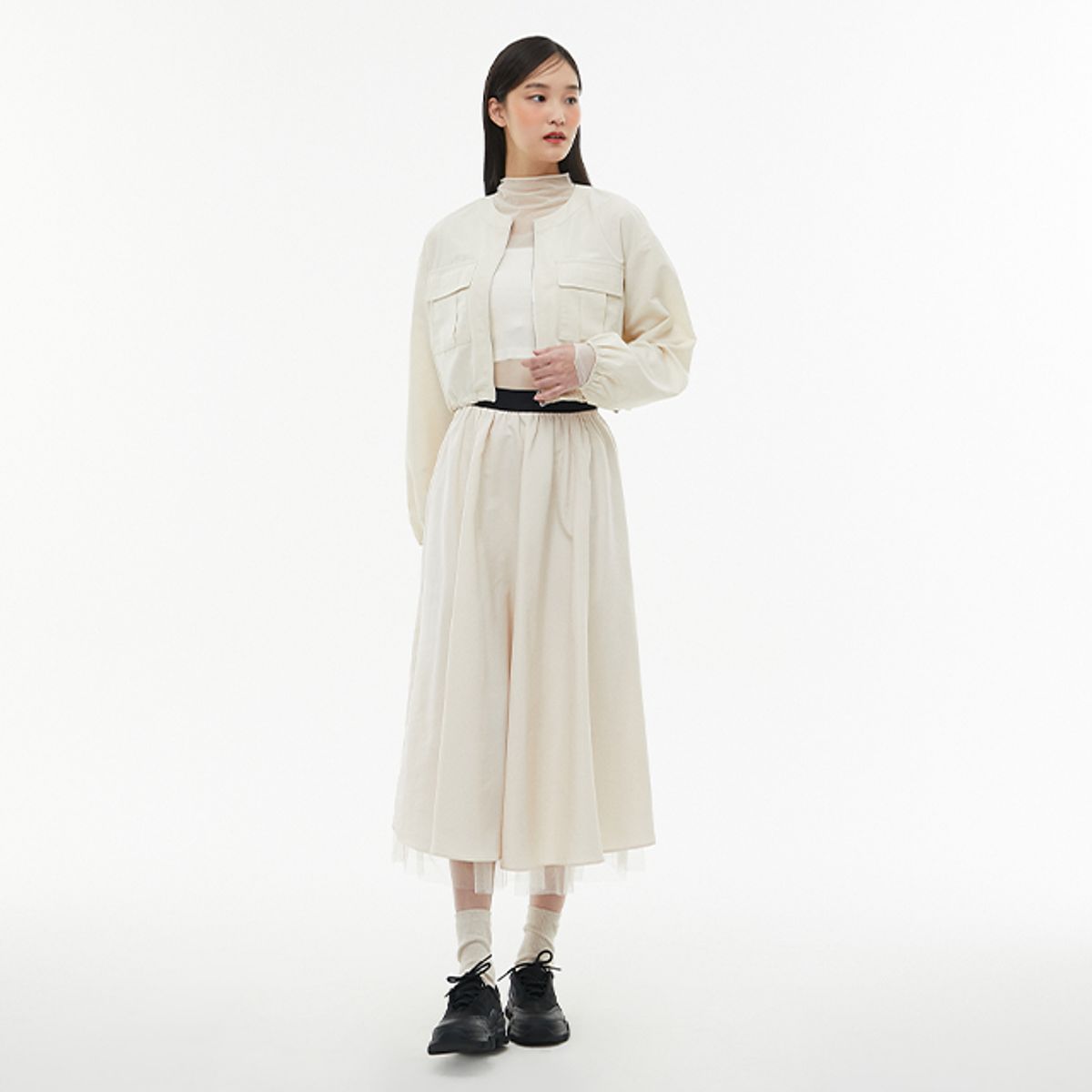 랩(LAP) (SET-하의) 밑단 메쉬 배색 플레어 스커트 AQ1WS269