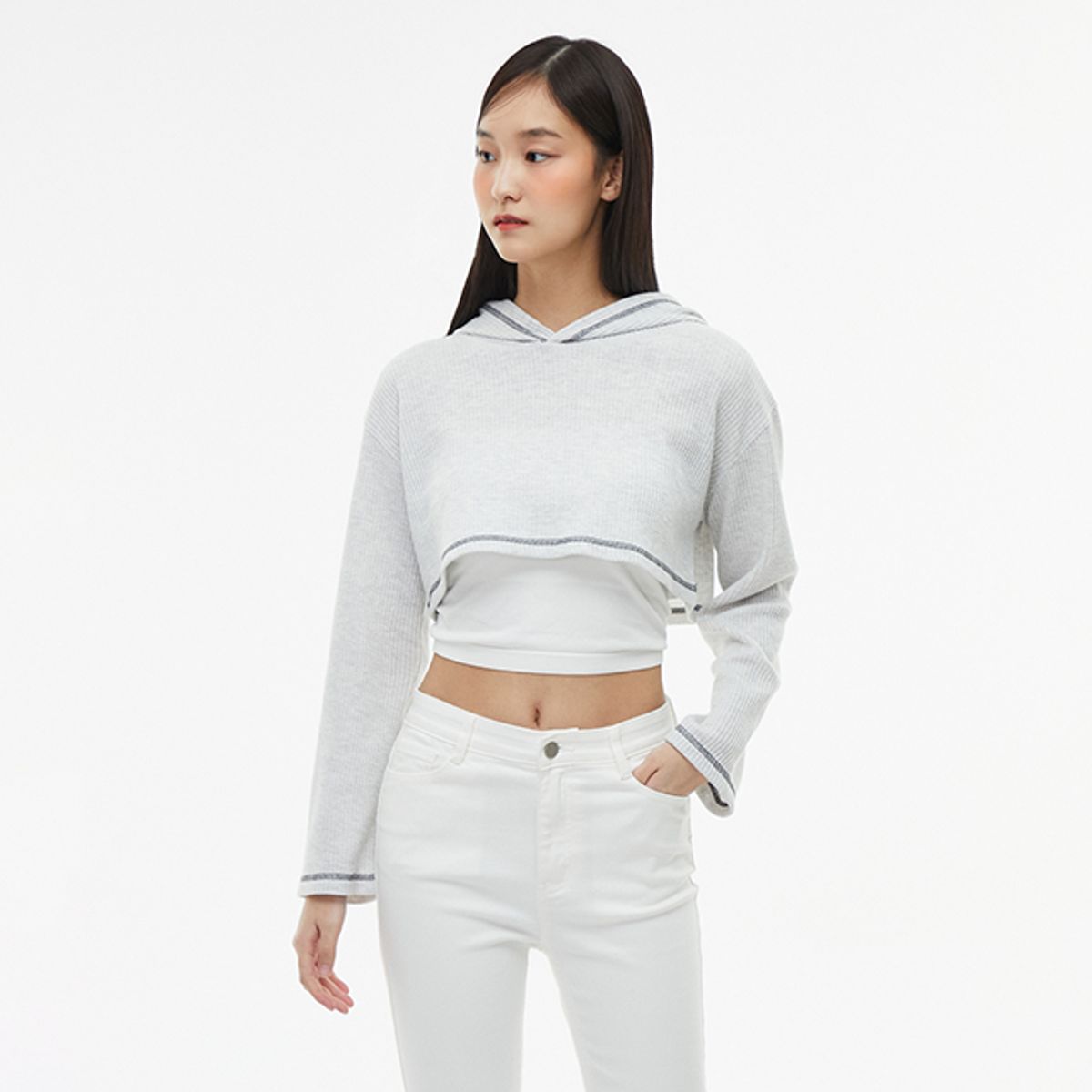 랩(LAP) 스티치 와플 후드 크롭티셔츠 AQ1CT280