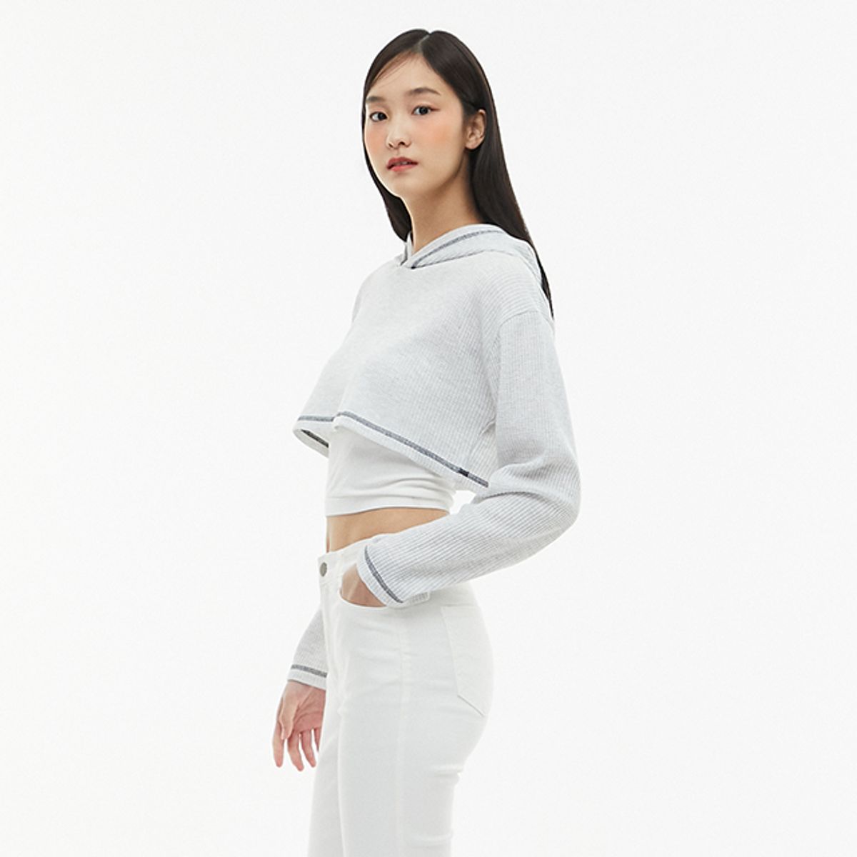 랩(LAP) 스티치 와플 후드 크롭티셔츠 AQ1CT280