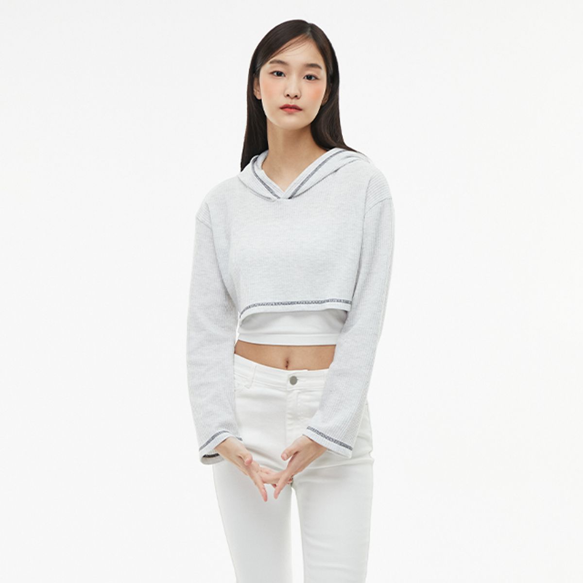 랩(LAP) 스티치 와플 후드 크롭티셔츠 AQ1CT280