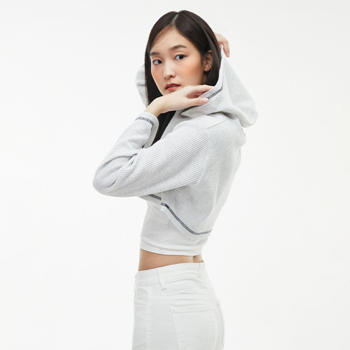 랩(LAP) 스티치 와플 후드 크롭티셔츠 AQ1CT280