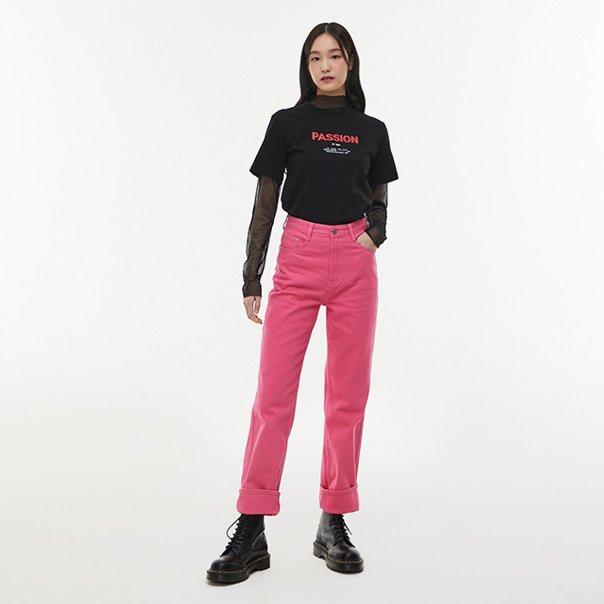 랩(LAP) 컬러 일자핏 스티치 데님 팬츠 AQ1DP268