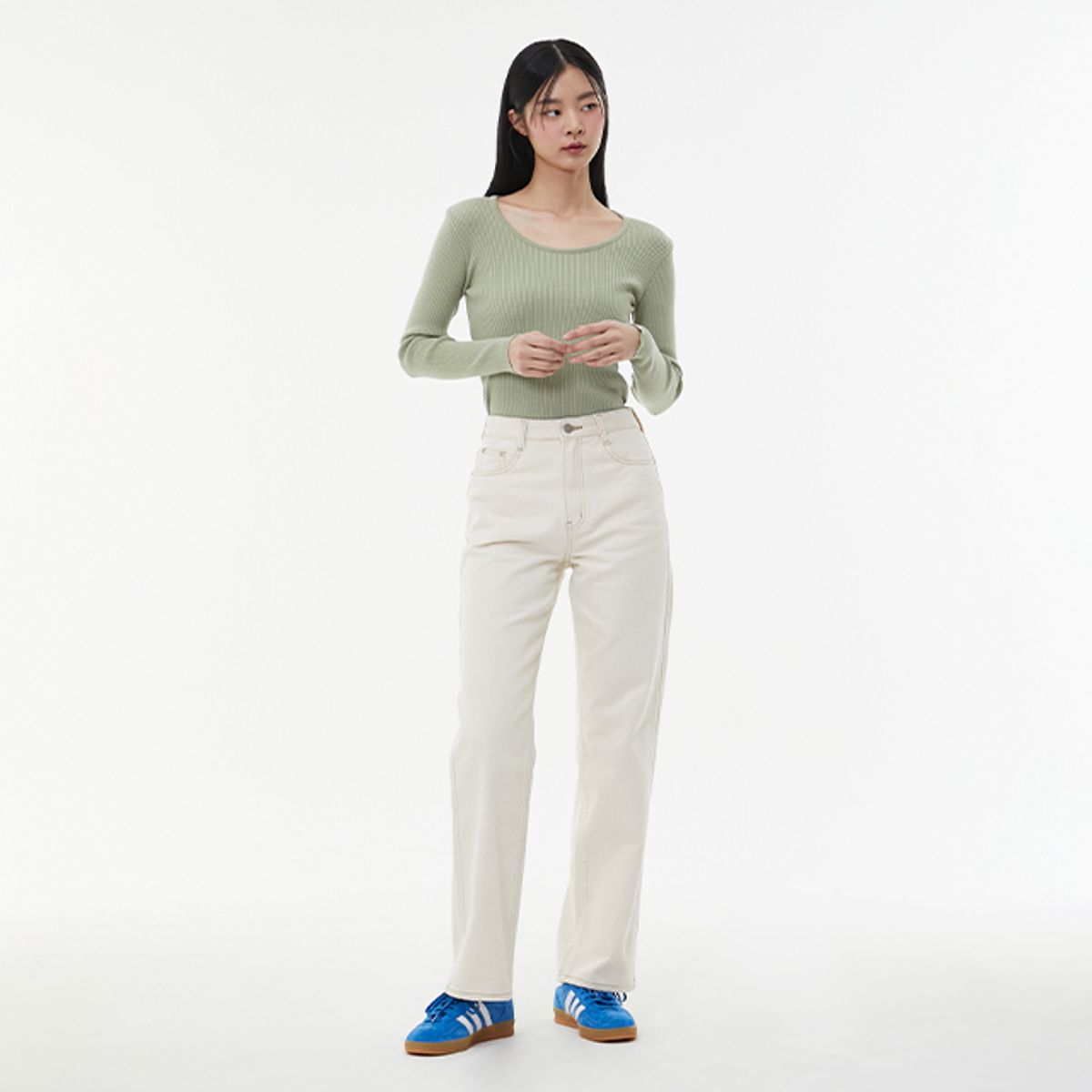 랩(LAP) 컬러 일자핏 스티치 데님 팬츠 AQ1DP268