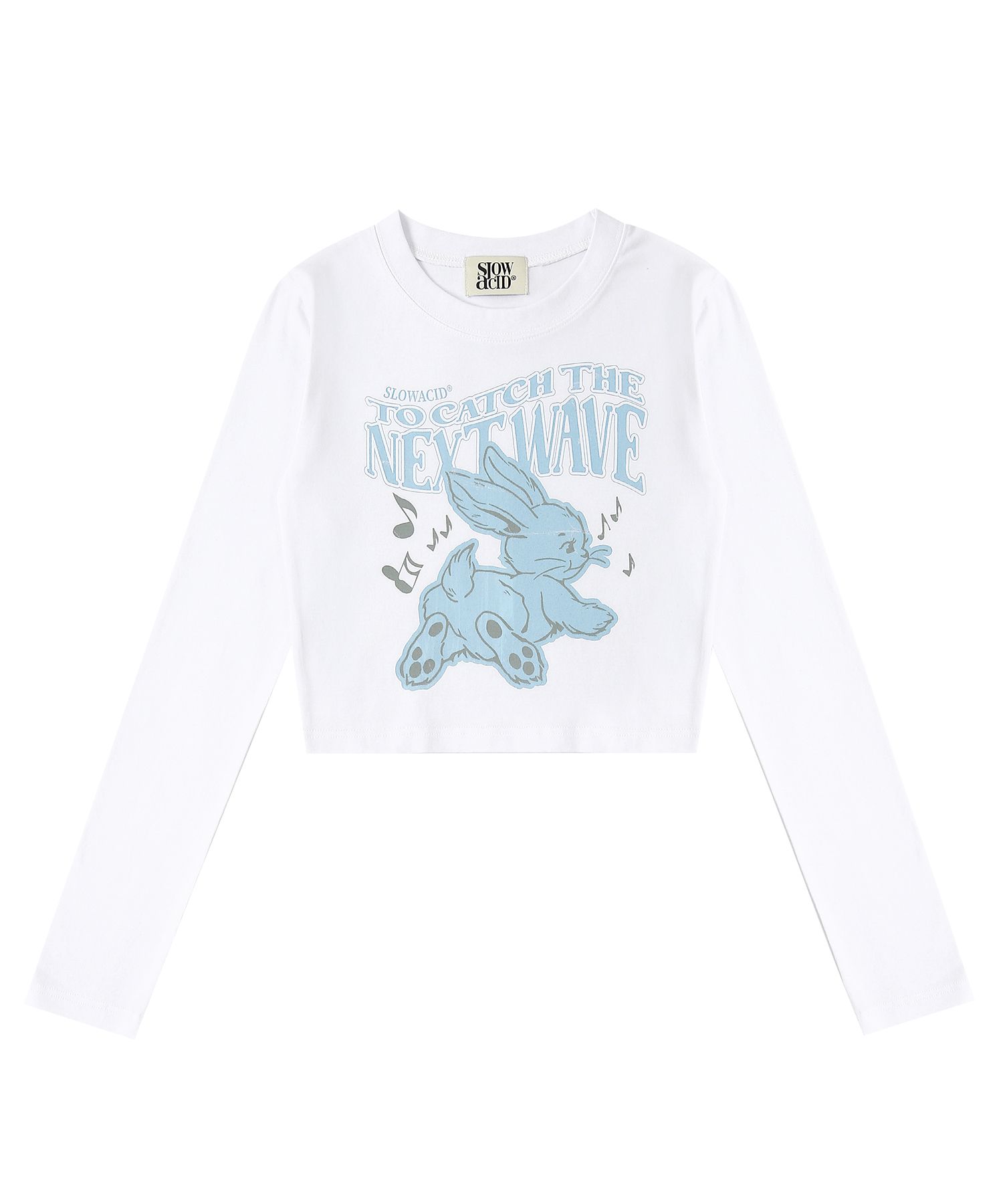 Tシャツ・カットソー [SLOW ACID] WS DANCING RABBIT CROP LONG SLEEVE (WHITE) MUSINSA | SLOWACID Women's Dancing Rabbit Crop Long Sleeve