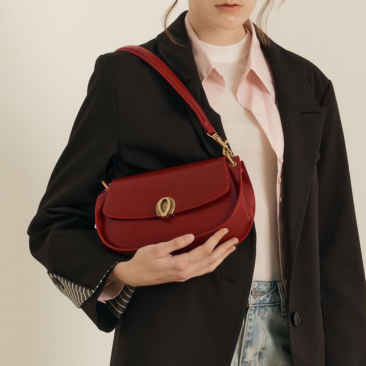 웬스데이딜라잇(WEDNESDAY DELIGHT) WD_Leather saddle handbag_RED