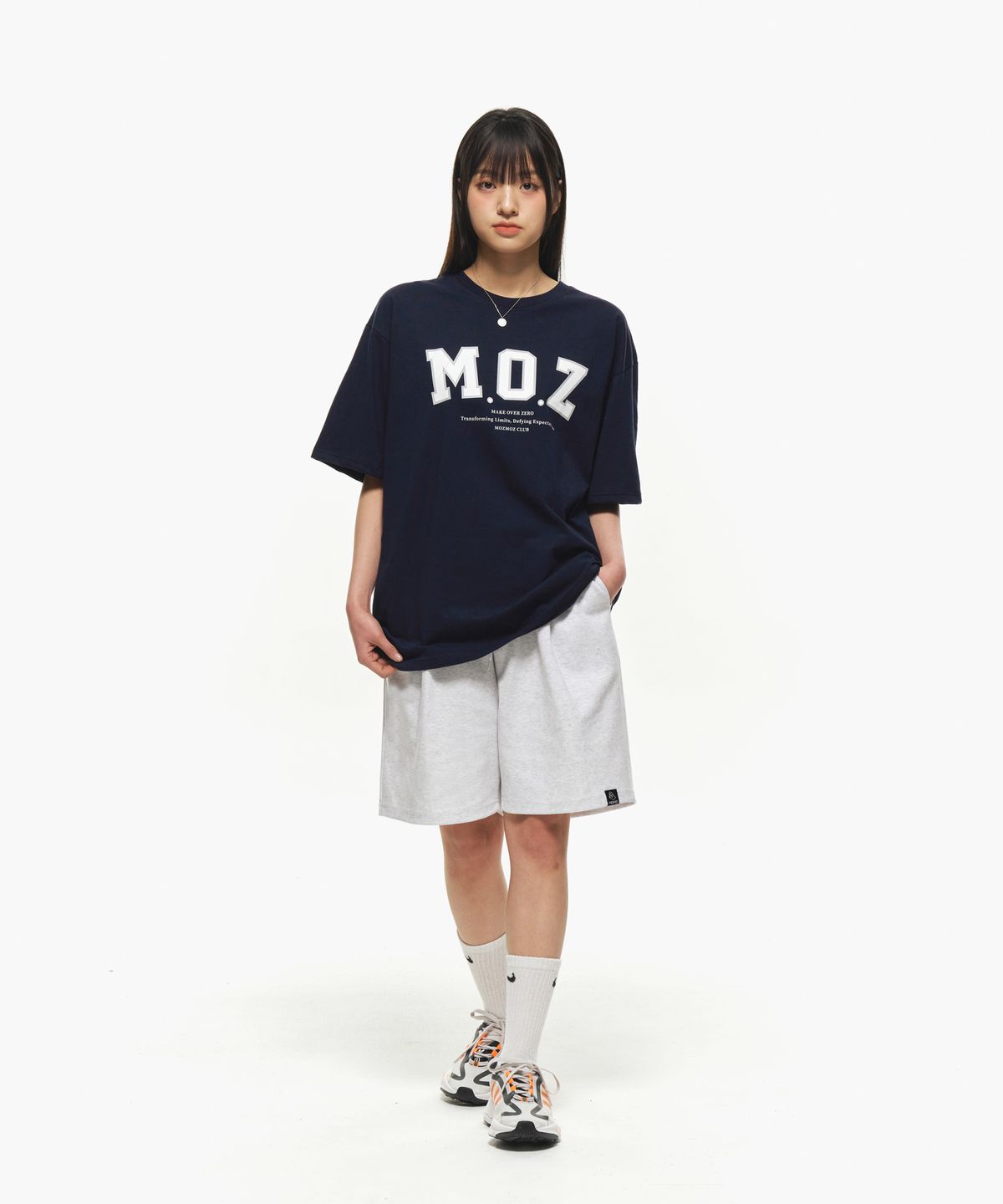 모즈모즈(MOZMOZ) MOZ 오버핏 반팔티셔츠 네이비