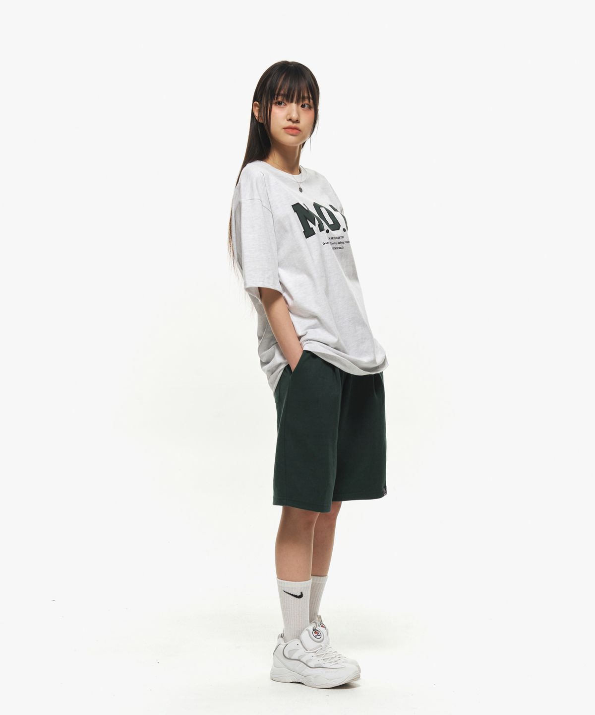 모즈모즈(MOZMOZ) MOZ 오버핏 반팔티셔츠 백메란지