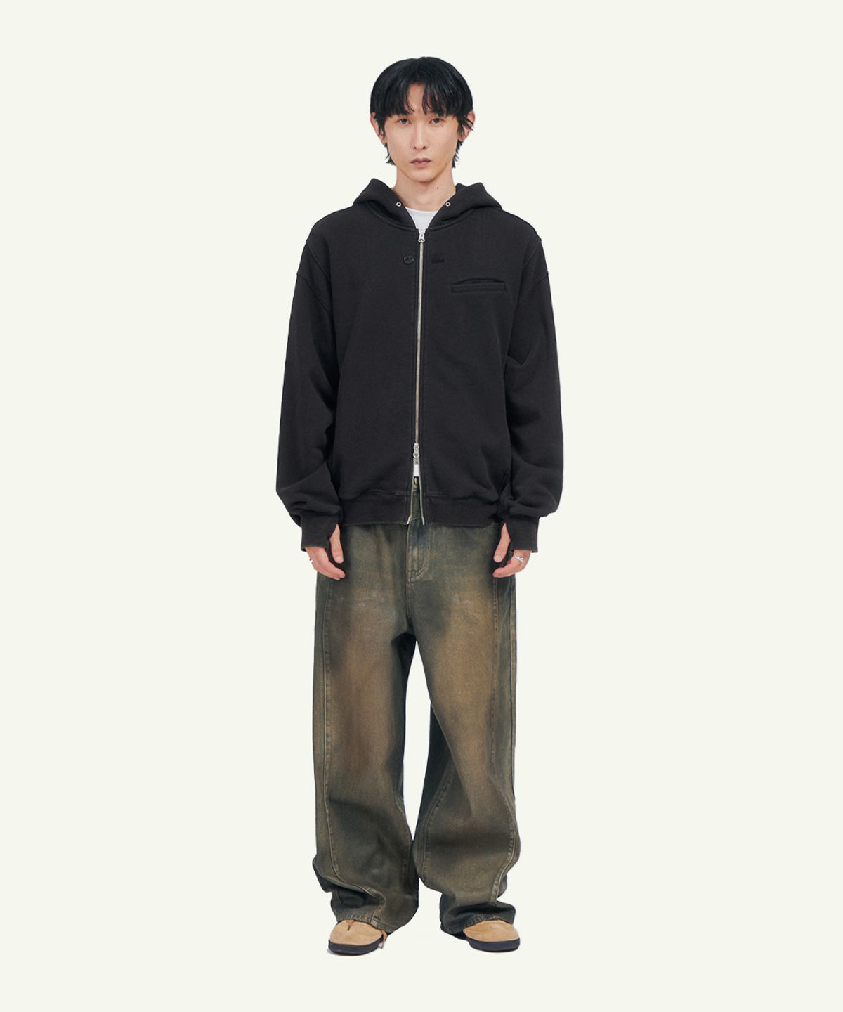 인템포무드(INTEMPOMOOD) 버튼홀 워싱 후드 집업 : 4컬러