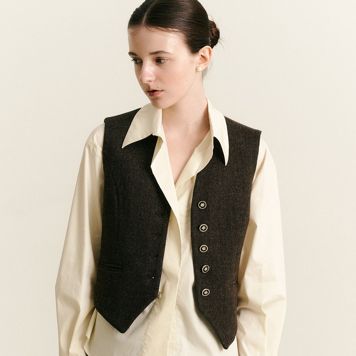 웬스데이딜라잇(WEDNESDAY DELIGHT) WD_Plaid collarless vest