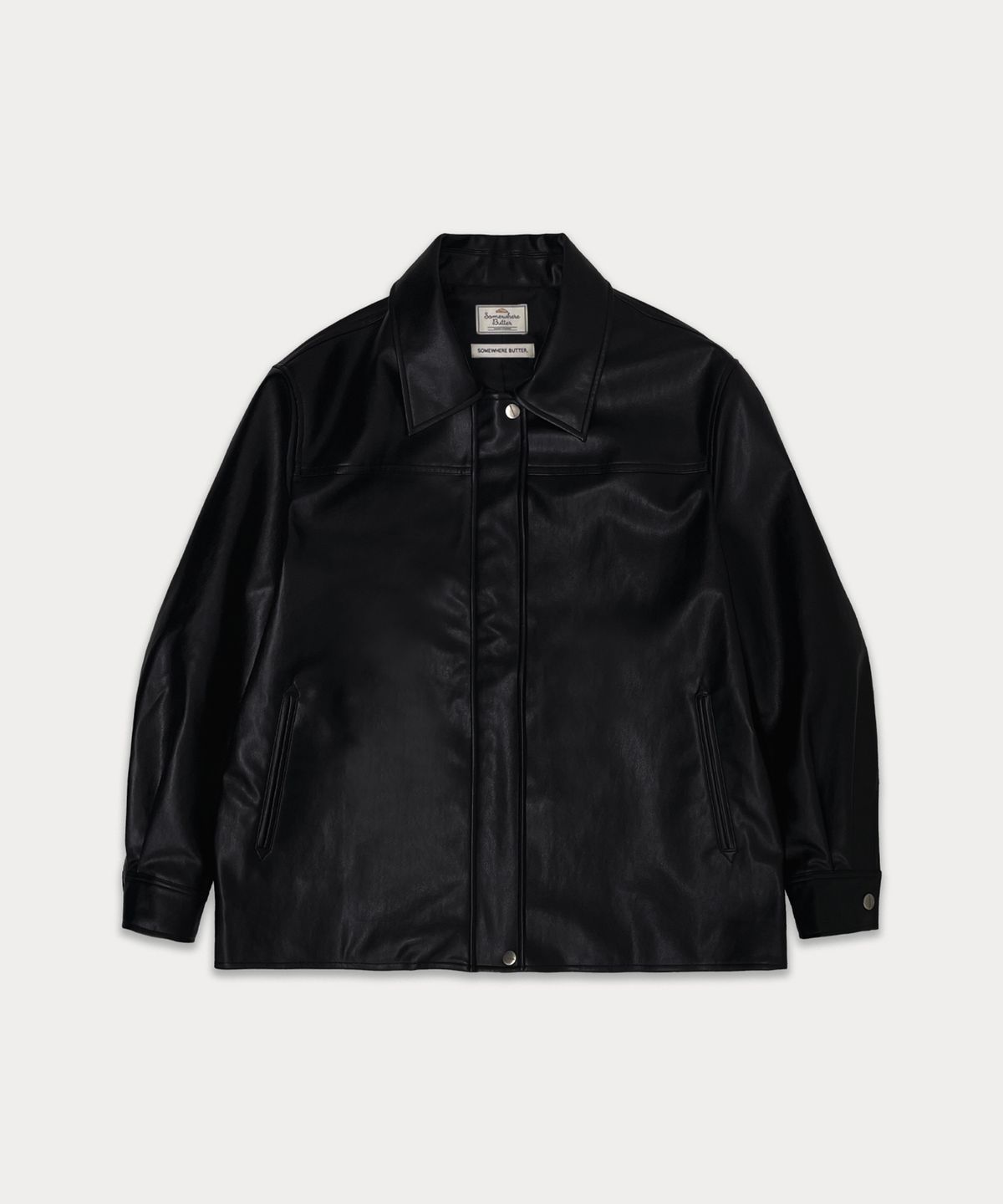 썸웨어버터(SOMEWHEREBUTTER) Half line leather jacket - black