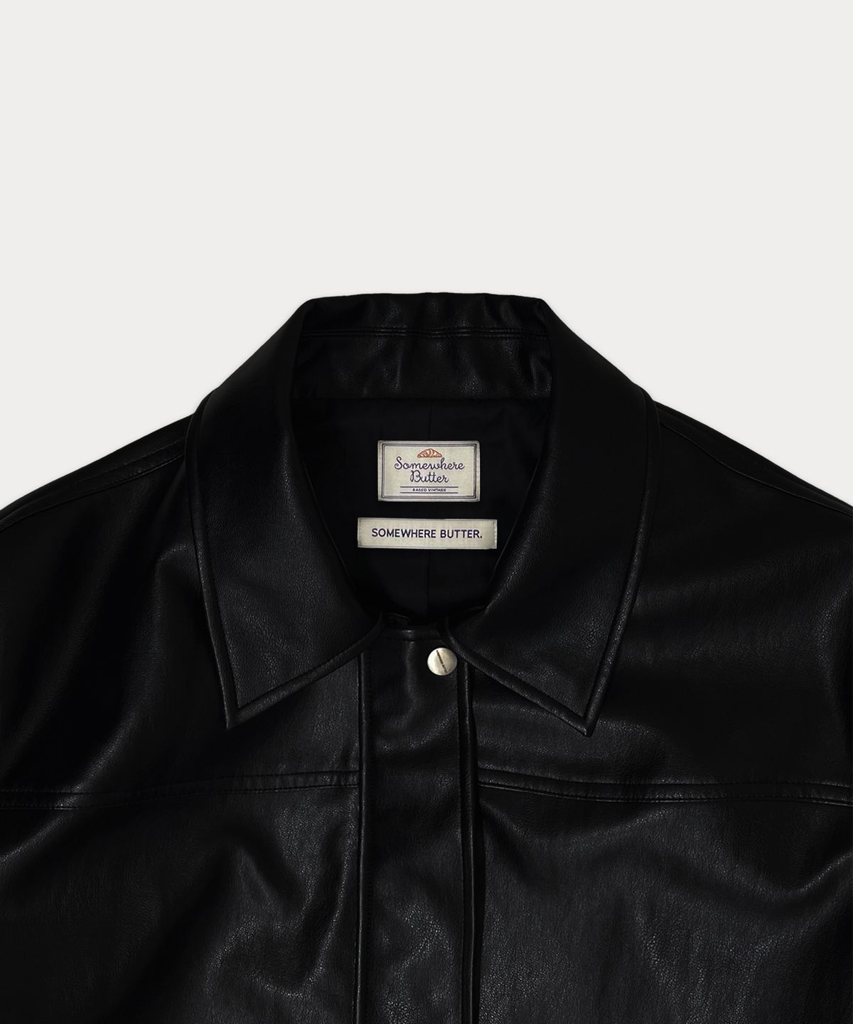 썸웨어버터(SOMEWHEREBUTTER) Half line leather jacket - black