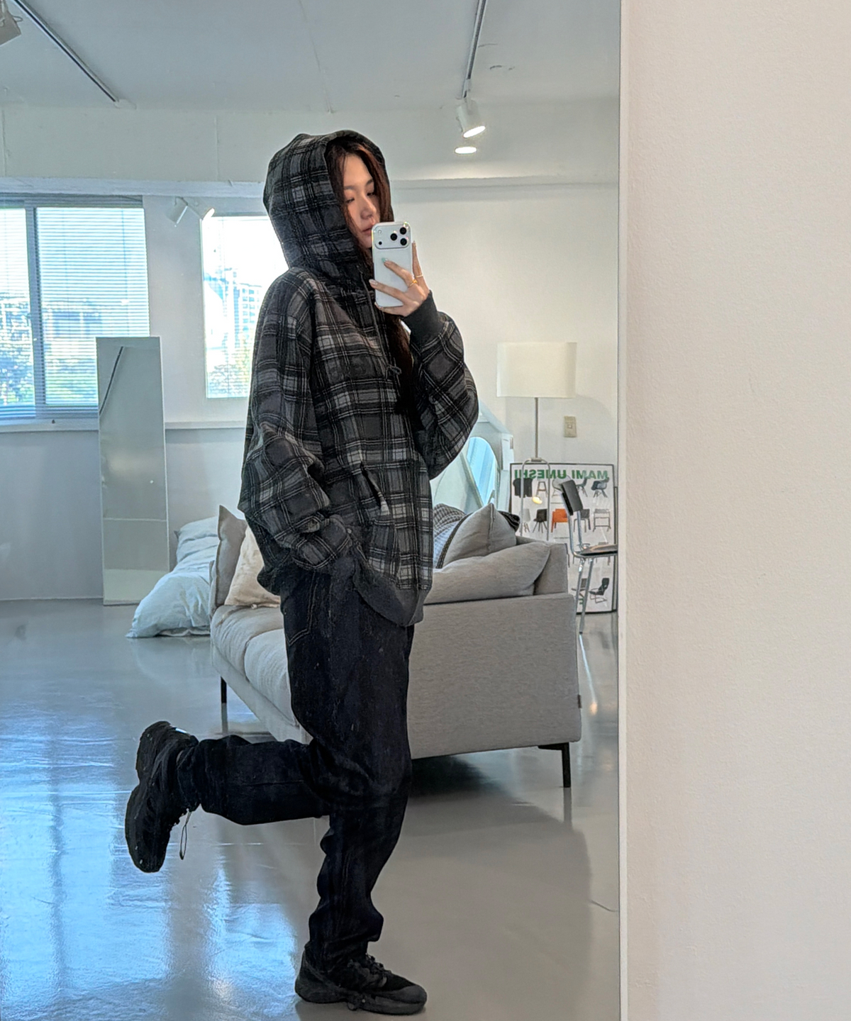 챈스챈스(CHANCECHANCE) CEC CHECK ZIP-UP HOODIE(CHARCOAL)
