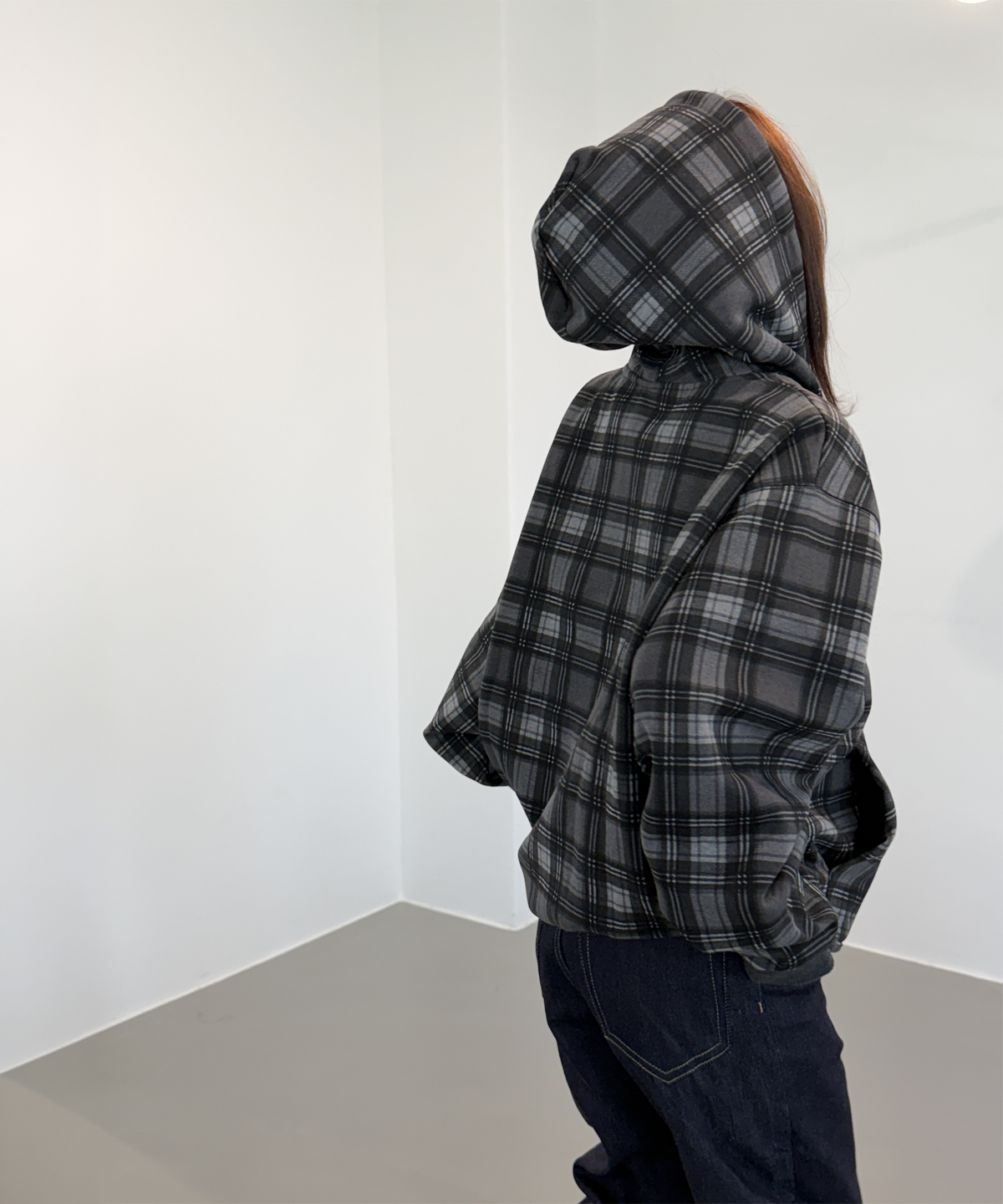 챈스챈스(CHANCECHANCE) CEC CHECK ZIP-UP HOODIE(CHARCOAL)