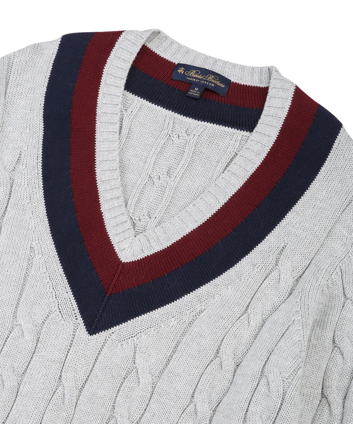 브룩스 브라더스(BROOKS BROTHERS) 코튼 케이블 테니스 V넥 스웨터 (그레이) (BBWNMM6839WES)