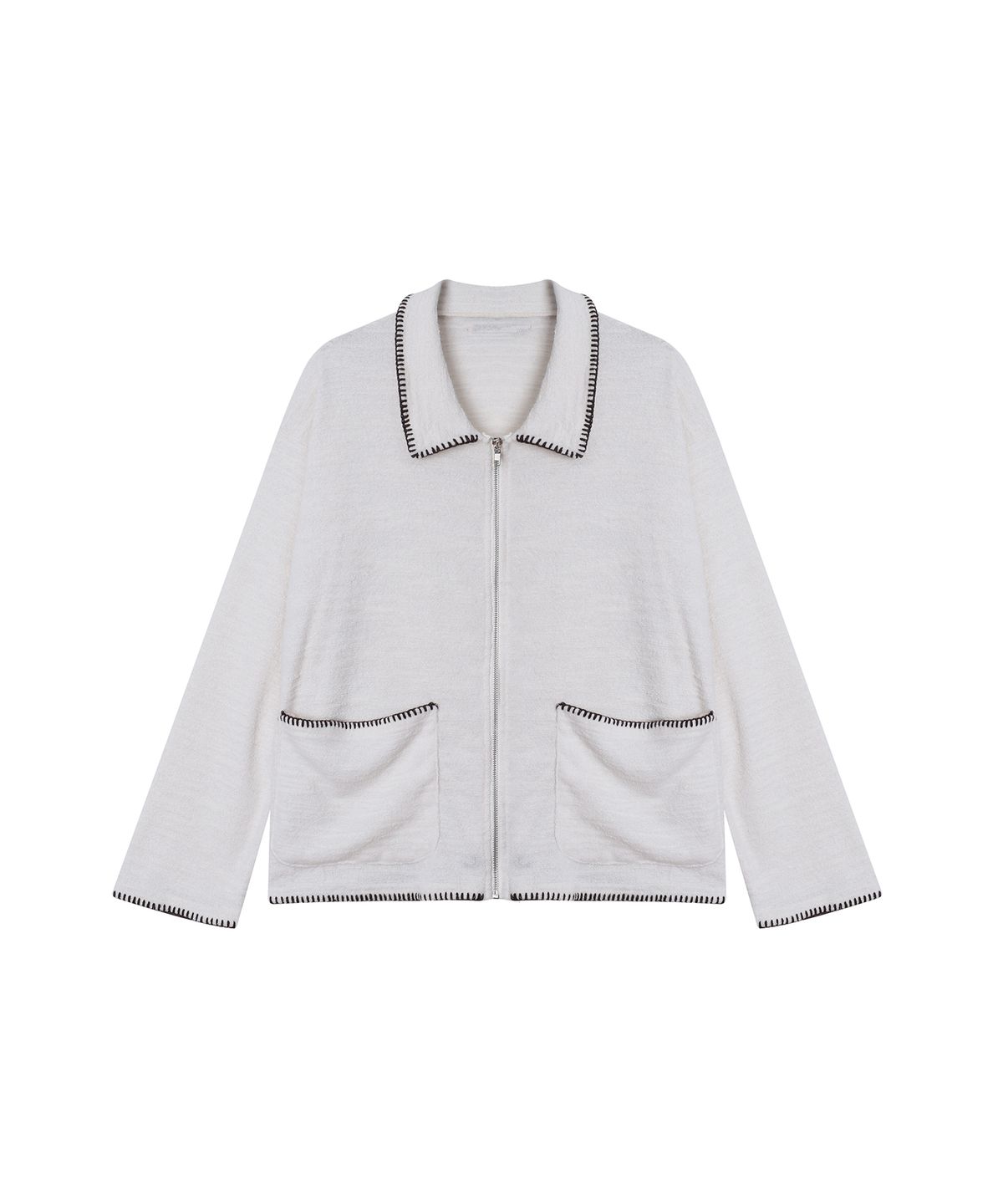 320쇼룸(320SHOWROOM) Oversized Buttonhole stitch knit zip-up cardigan Ivory