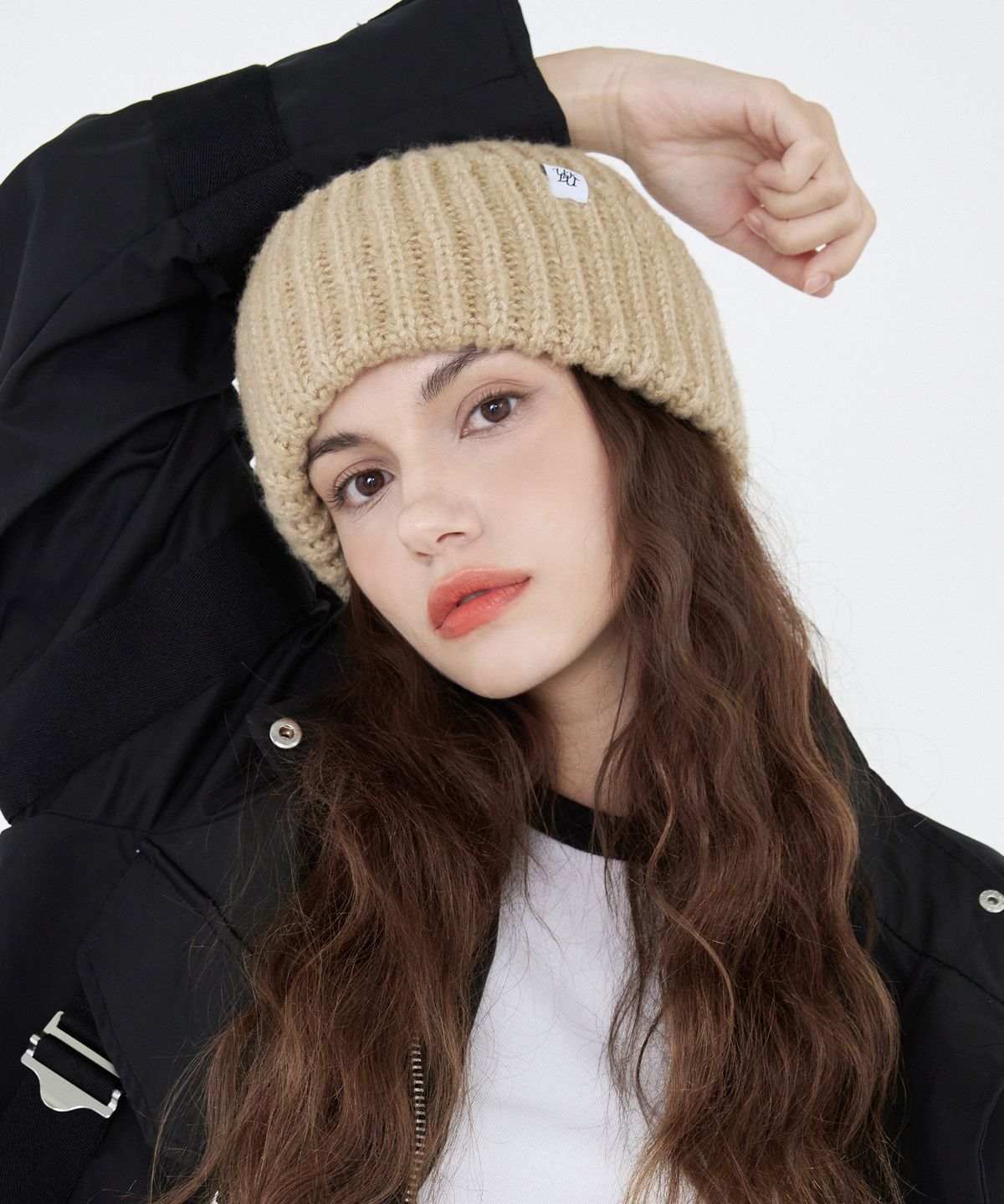 유룩(ULUK) 루시다 화이트 라벨 베이직 씩 니팅 비니_Beige