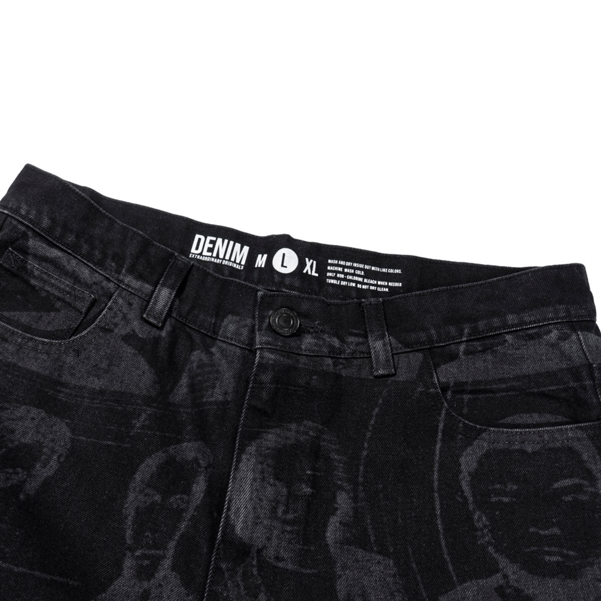 엑스트라오디너리(EXTRAORDINARY) PORTRAIT PRINTING DENIM PANTS  BLACK