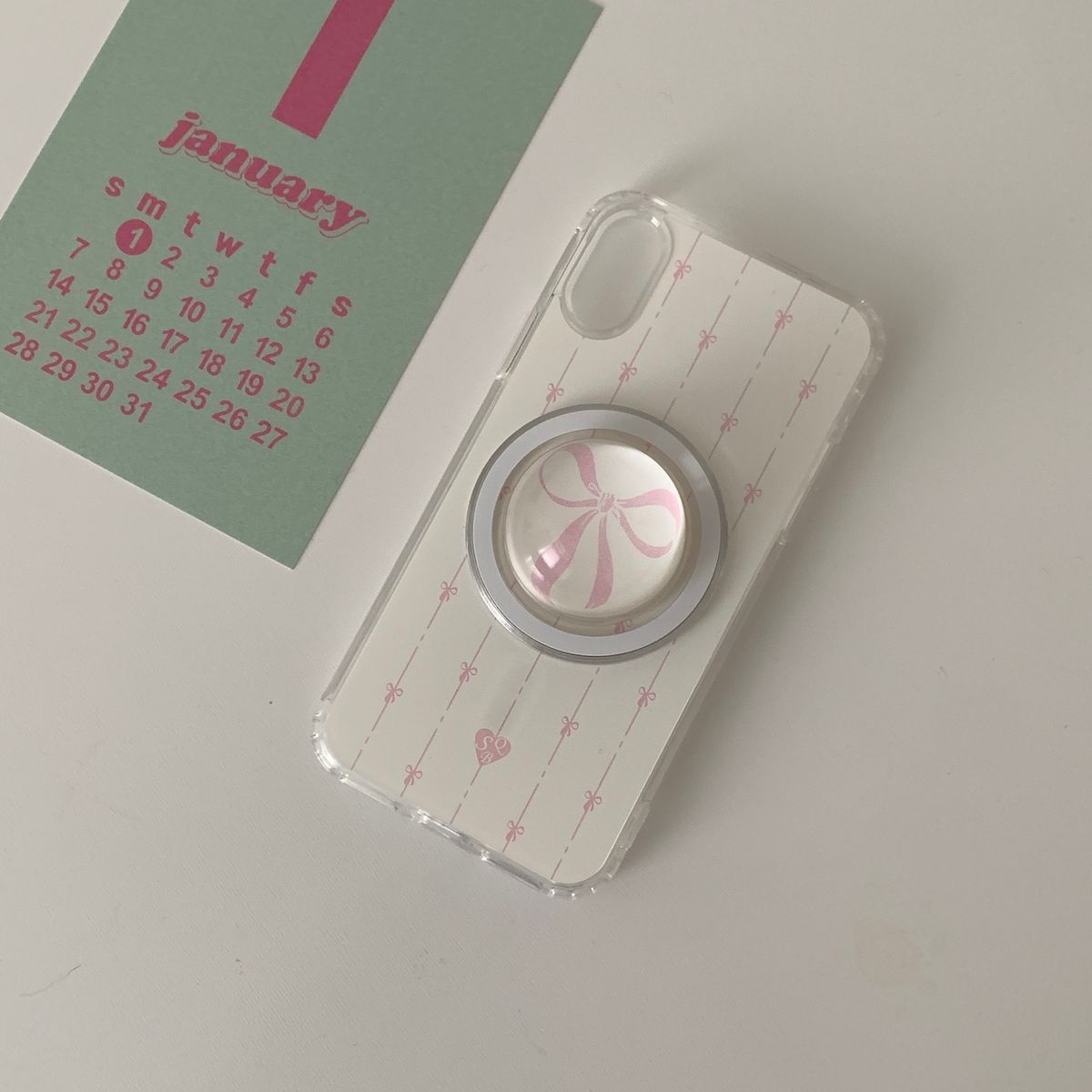 세컨드부티크(SECOND BOUTIQUE) 레이니 리본 클리어케이스 (화이트)