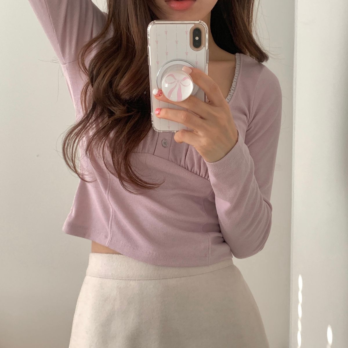 세컨드부티크(SECOND BOUTIQUE) 레이니 리본 클리어케이스 (화이트)