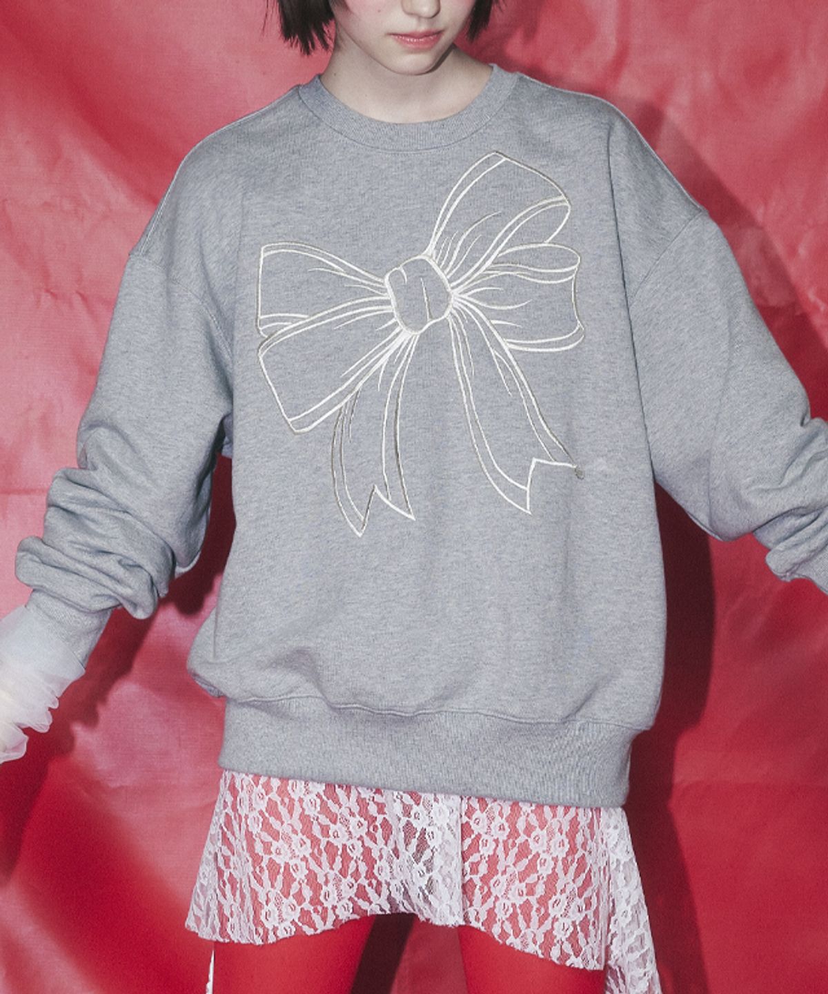 론론(RONRON) BIG RIBBON LINE SWEATSHIRT GREY